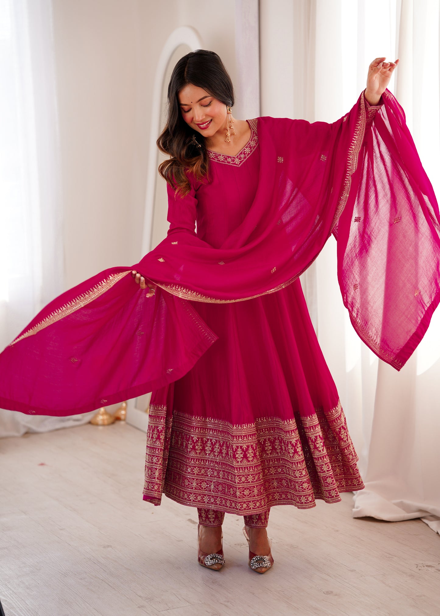 Premium Blooming Vichitra Silk Anarkali Suit Set For Women 💖