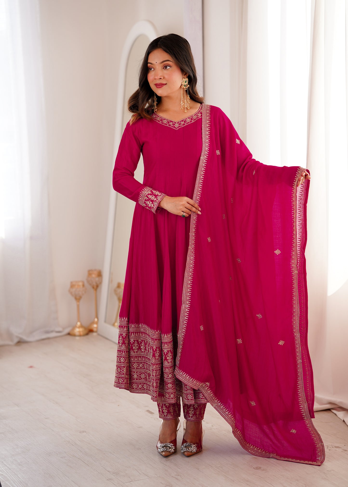Premium Blooming Vichitra Silk Anarkali Suit Set For Women 💖