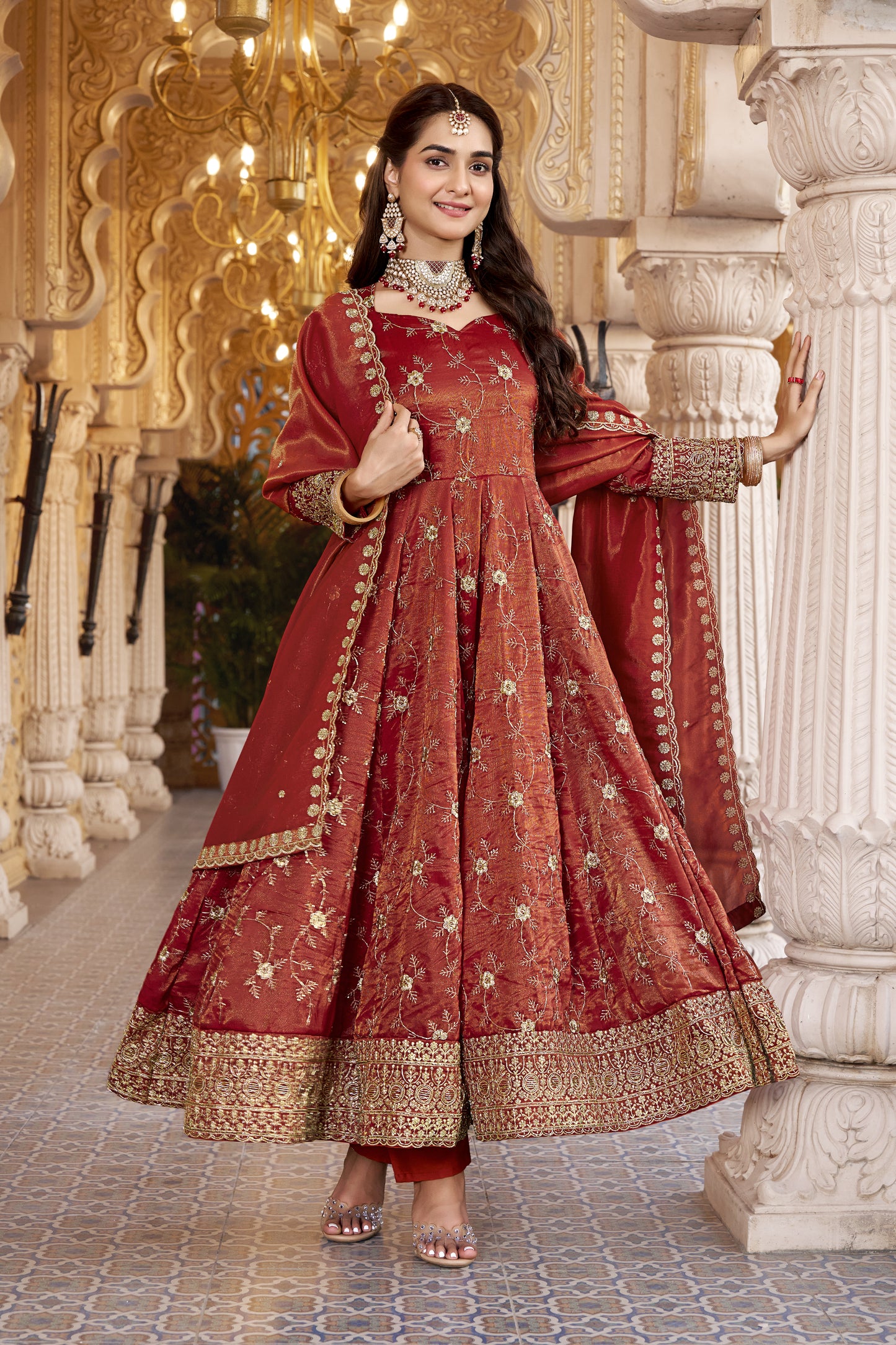 RUST HEAVY COSMOS ANARKALI SUIT – 3MM SEQUINS &amp; EMBROIDERY ✨