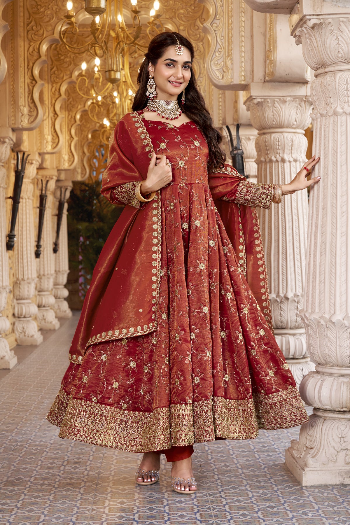 RUST HEAVY COSMOS ANARKALI SUIT – 3MM SEQUINS &amp; EMBROIDERY ✨