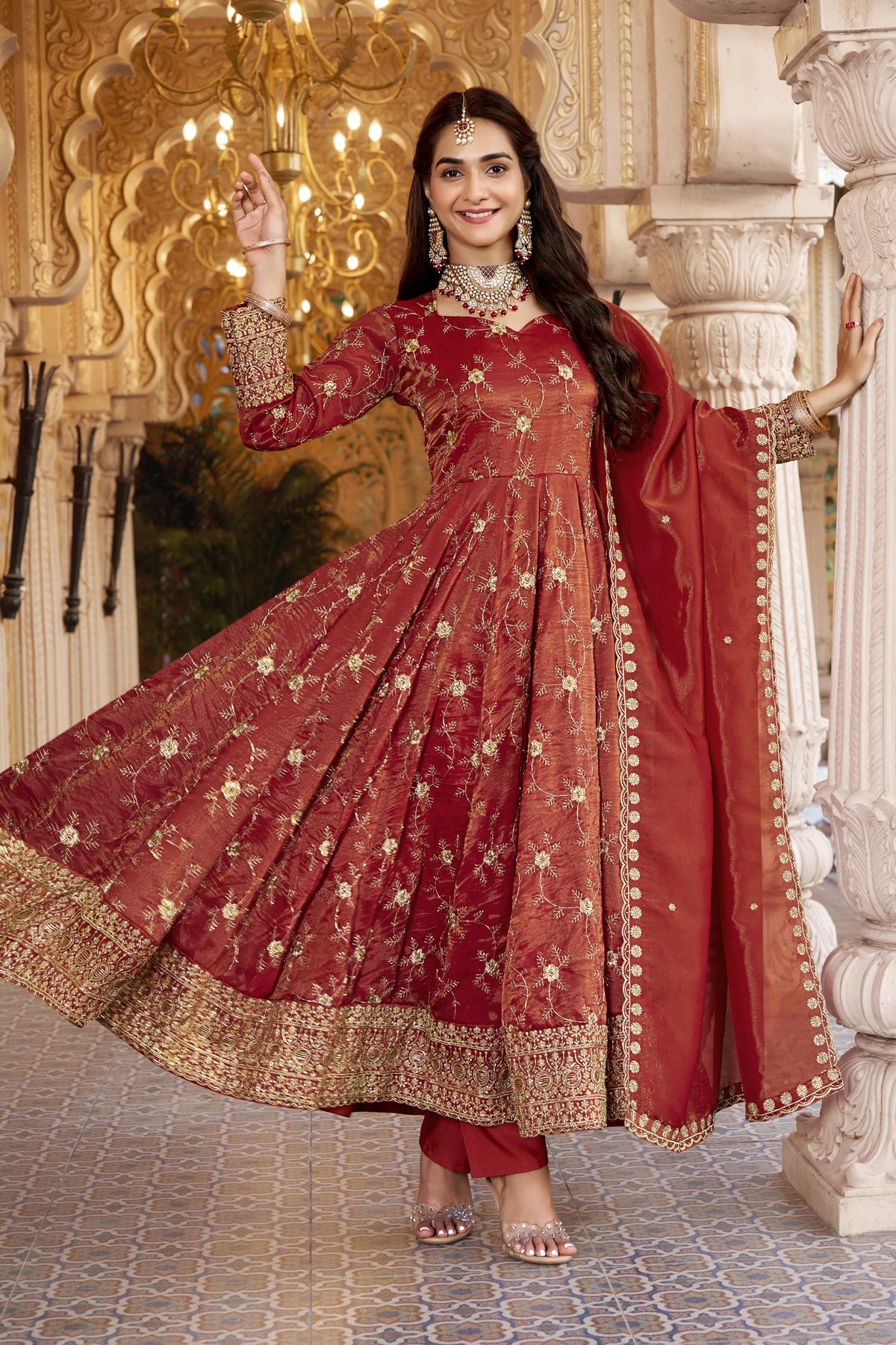 RUST HEAVY COSMOS ANARKALI SUIT – 3MM SEQUINS &amp; EMBROIDERY ✨