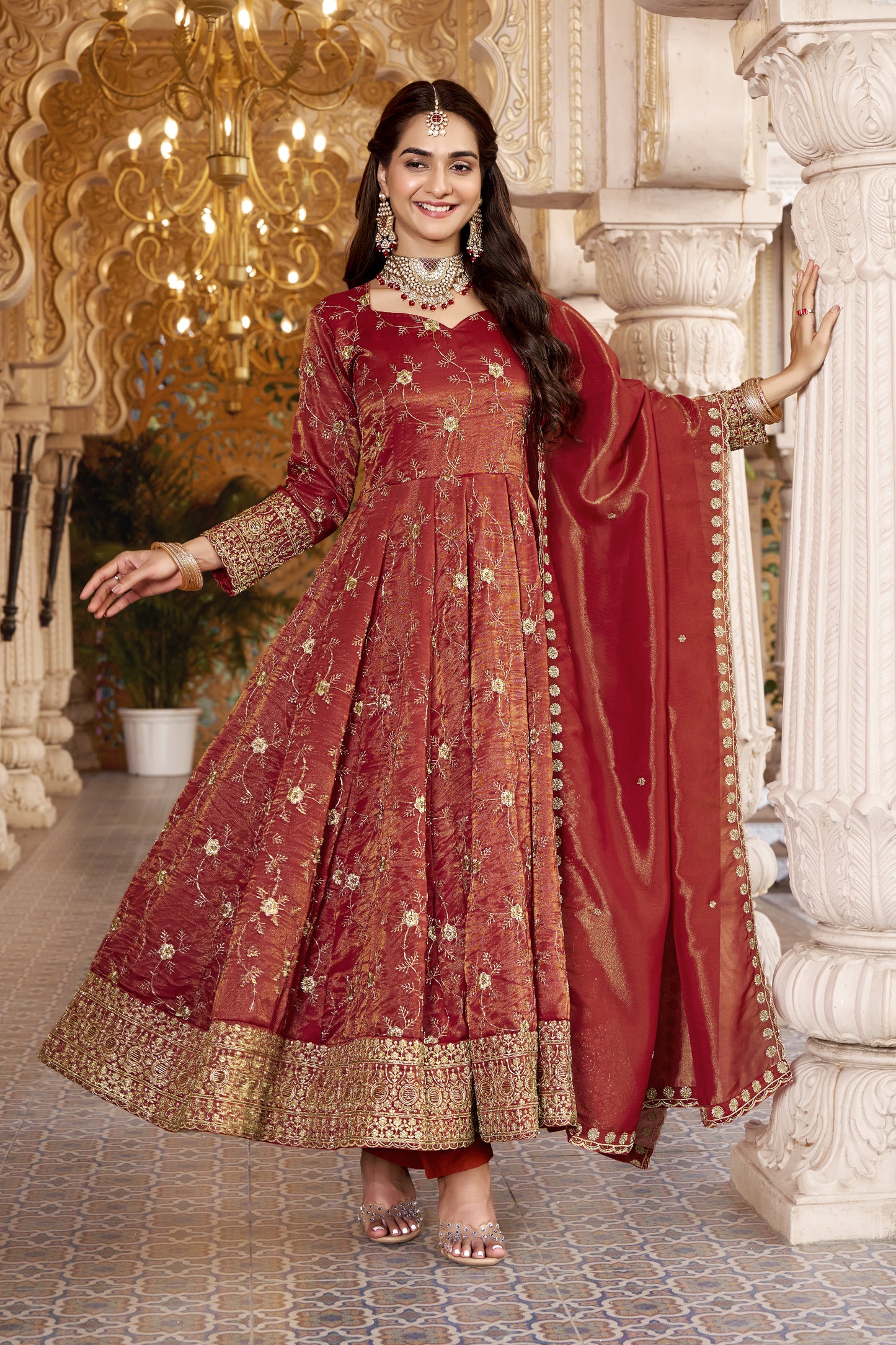 RUST HEAVY COSMOS ANARKALI SUIT – 3MM SEQUINS &amp; EMBROIDERY ✨