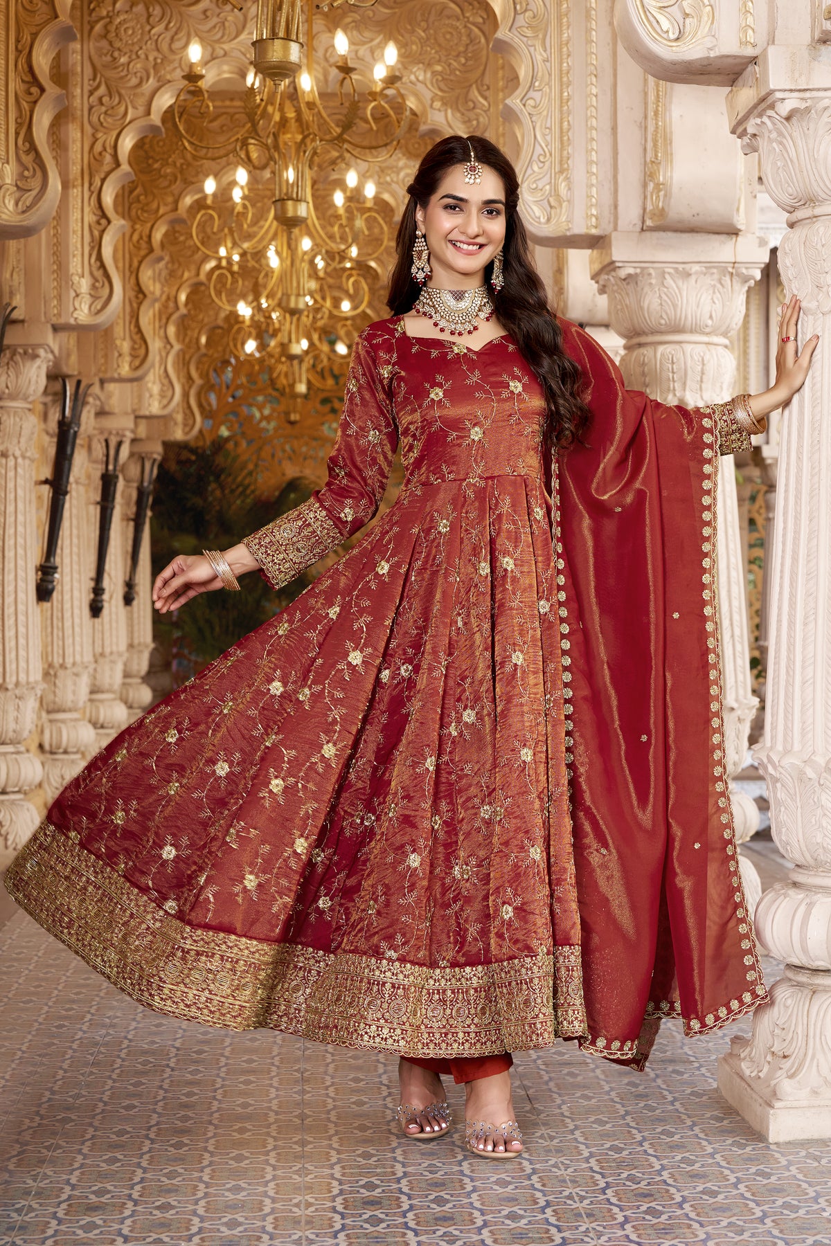 RUST HEAVY COSMOS ANARKALI SUIT – 3MM SEQUINS &amp; EMBROIDERY ✨