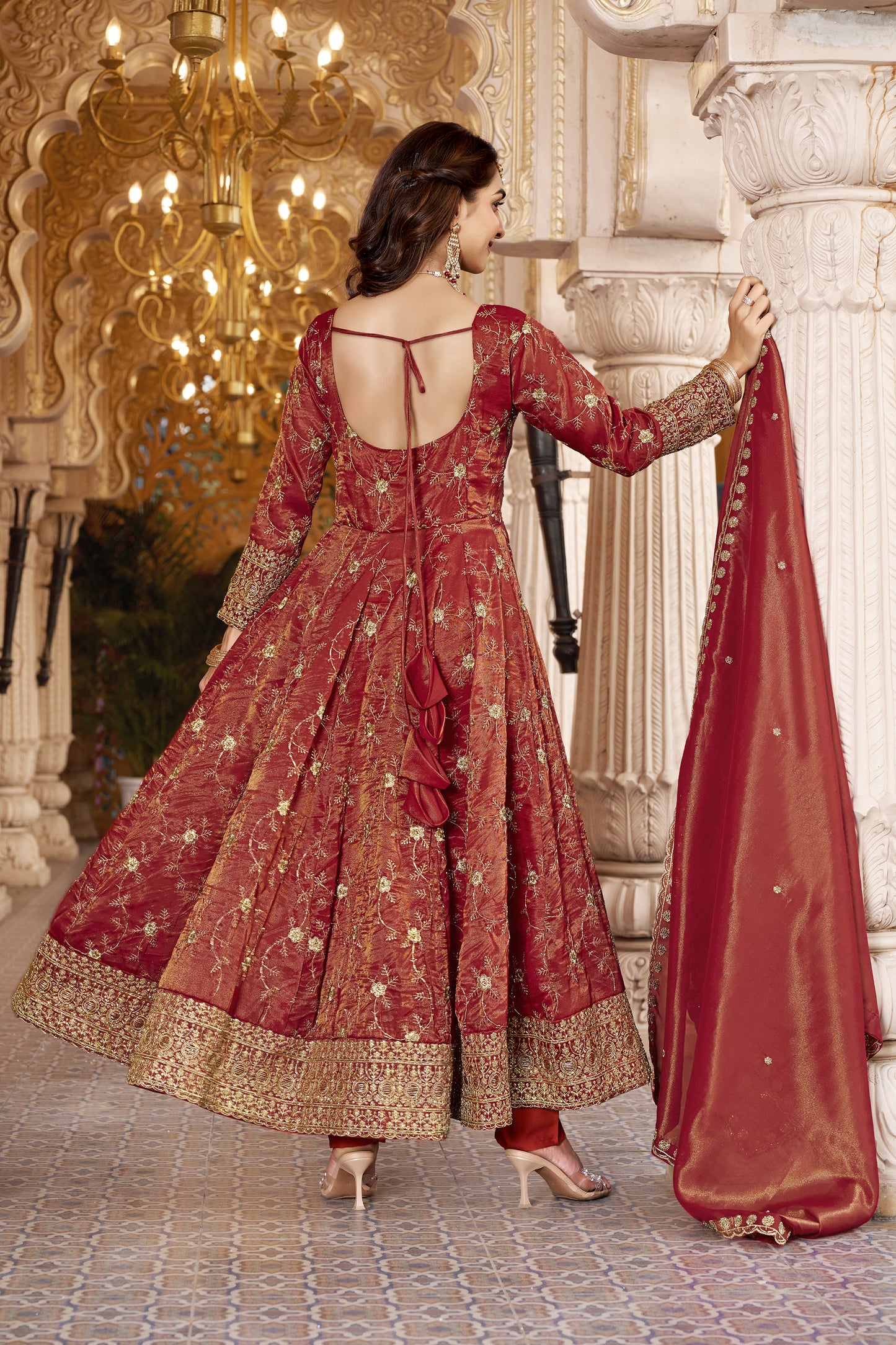 RUST HEAVY COSMOS ANARKALI SUIT – 3MM SEQUINS &amp; EMBROIDERY ✨