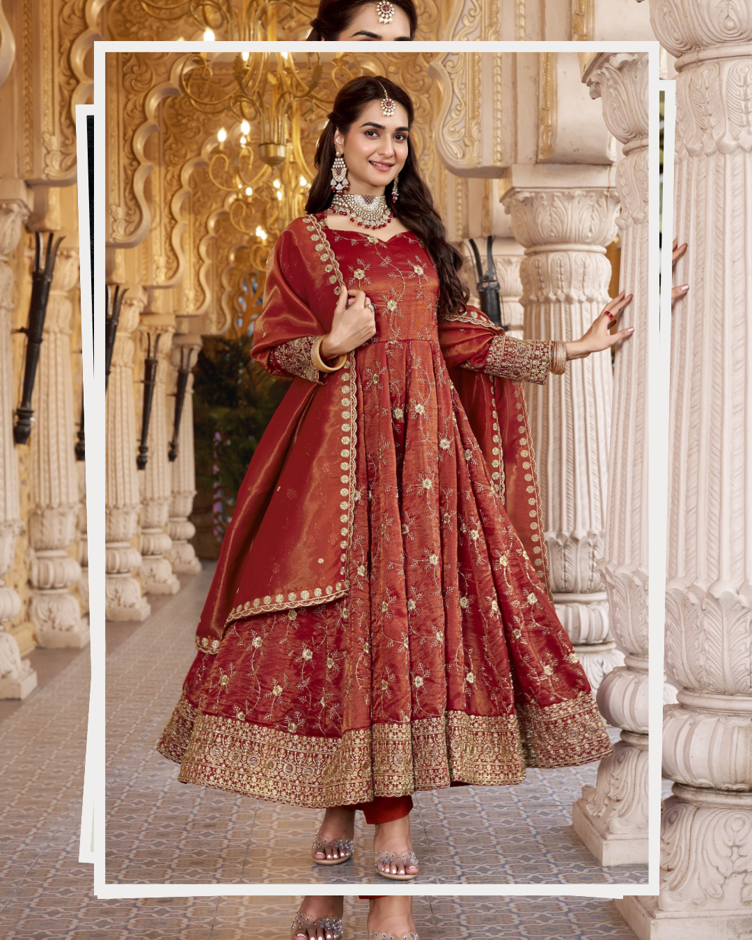 RUST HEAVY COSMOS ANARKALI SUIT – 3MM SEQUINS &amp; EMBROIDERY ✨