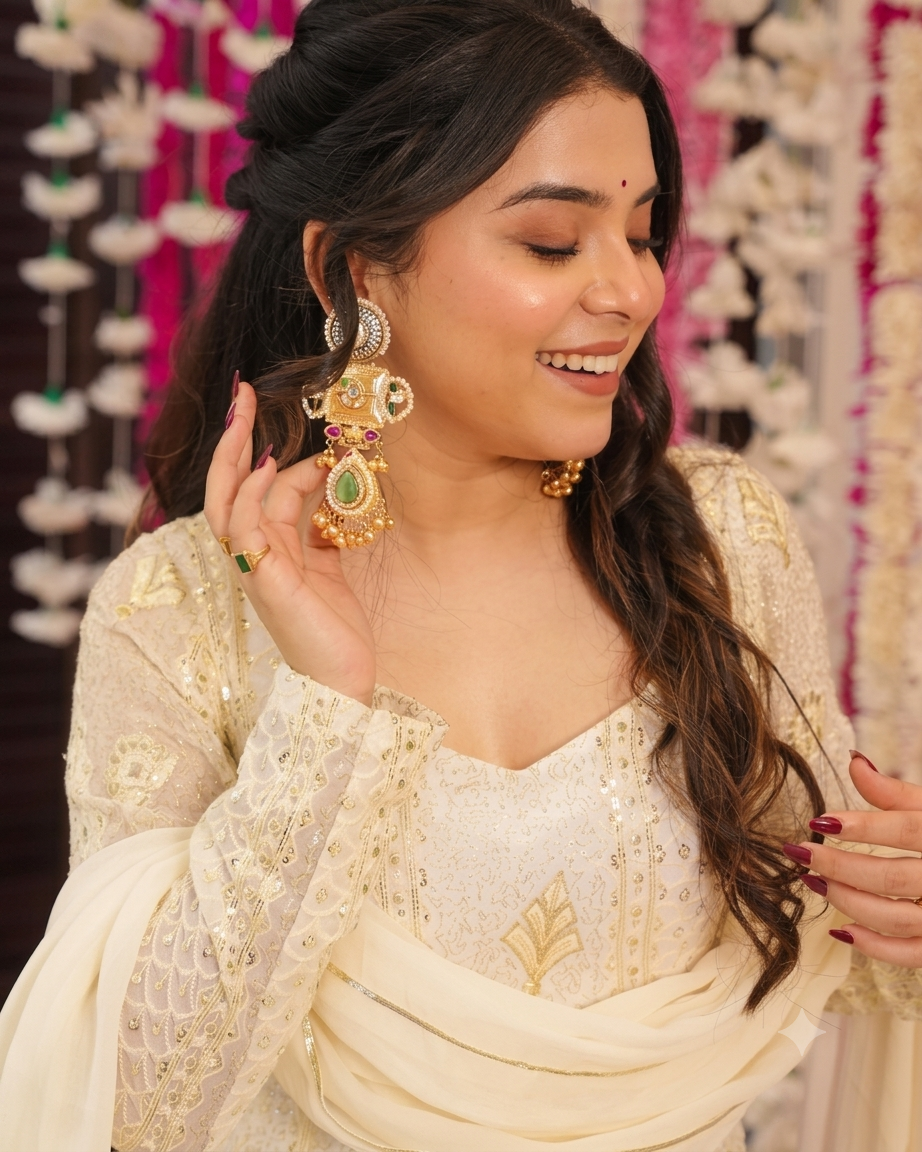 OFF WHITE FOX GEORGETTE ANARKALI SUIT – HEAVY SEQUINS &amp; THREAD WORK ✨