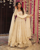 OFF WHITE FOX GEORGETTE ANARKALI SUIT – HEAVY SEQUINS &amp; THREAD WORK ✨