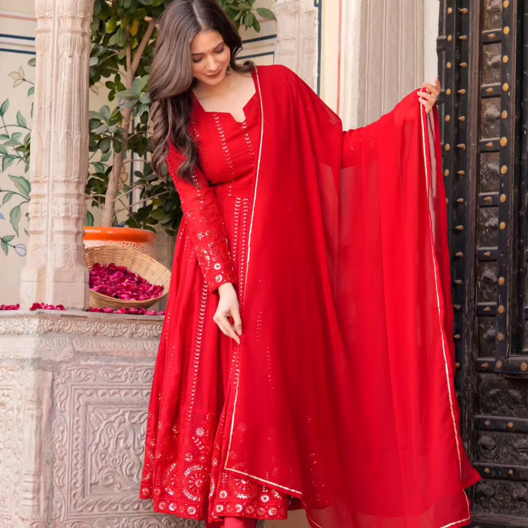 Ruhani Red Flared Anarkali Set ❤️✨