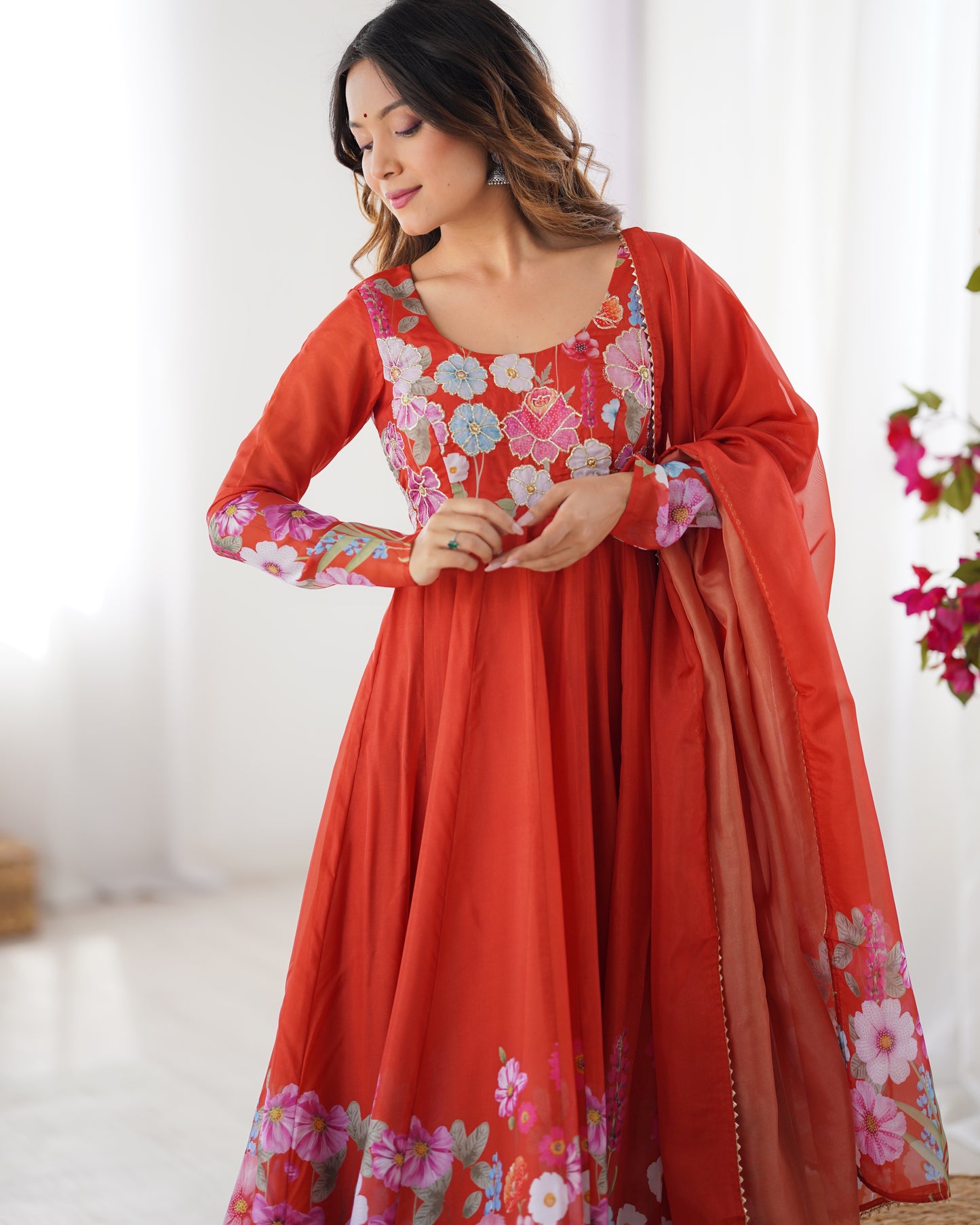 Floral Organza Silk Anarkali Suit Set For Women – Wedding &amp; Festive Collection 🌸