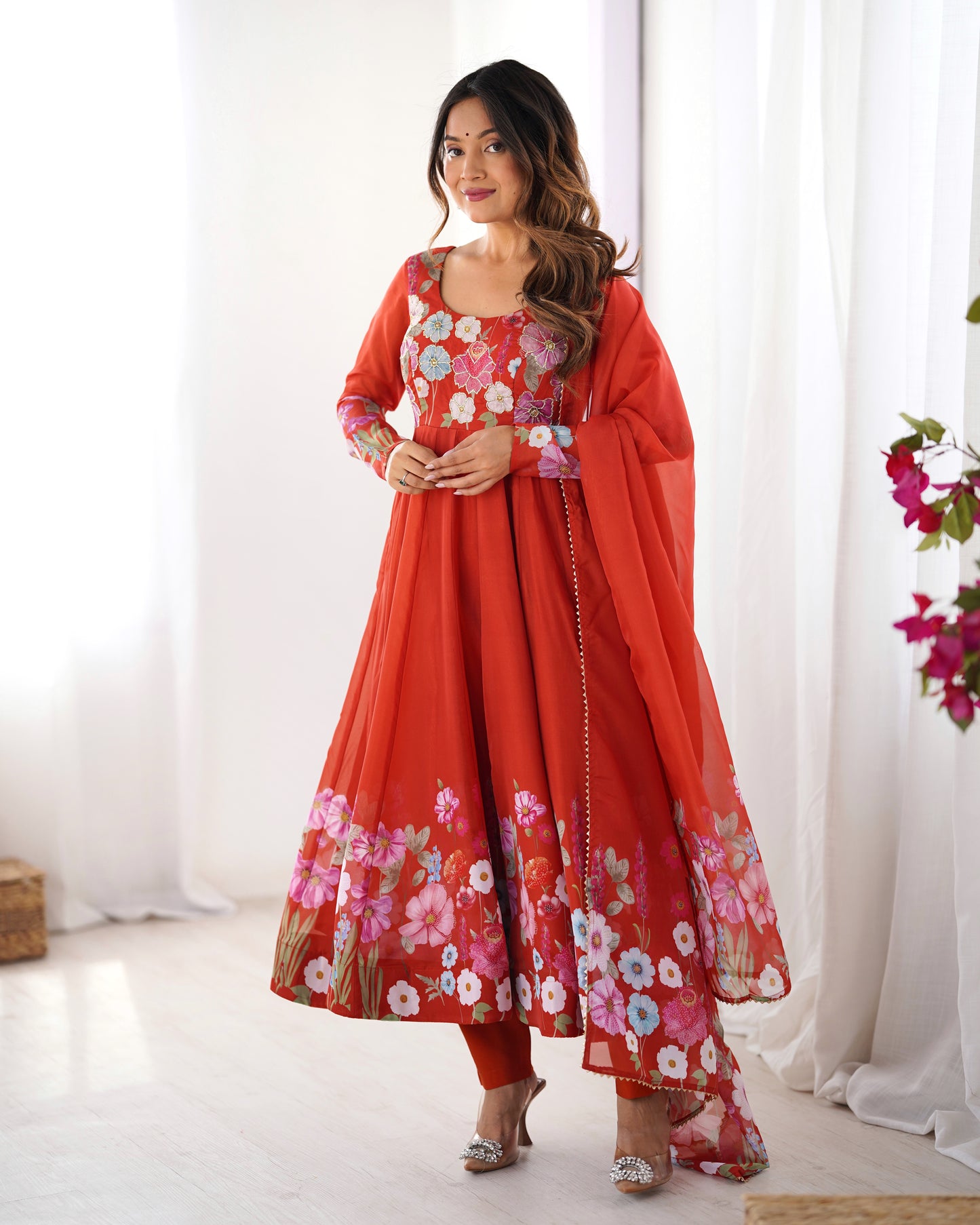 Floral Organza Silk Anarkali Suit Set For Women – Wedding &amp; Festive Collection 🌸