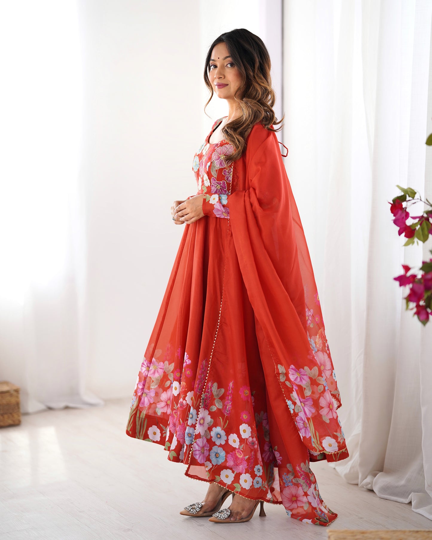 Floral Organza Silk Anarkali Suit Set For Women – Wedding &amp; Festive Collection 🌸