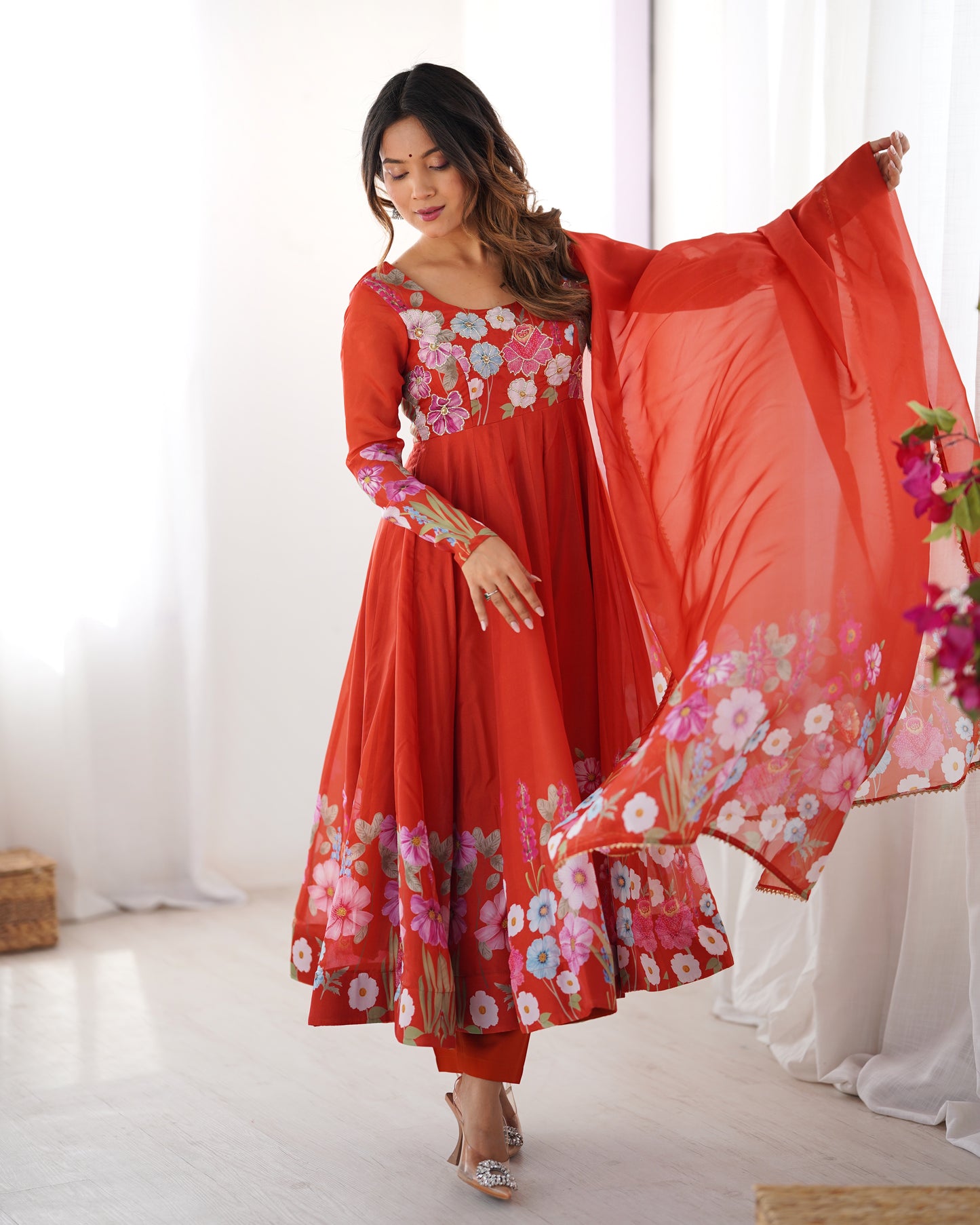 Floral Organza Silk Anarkali Suit Set For Women – Wedding &amp; Festive Collection 🌸