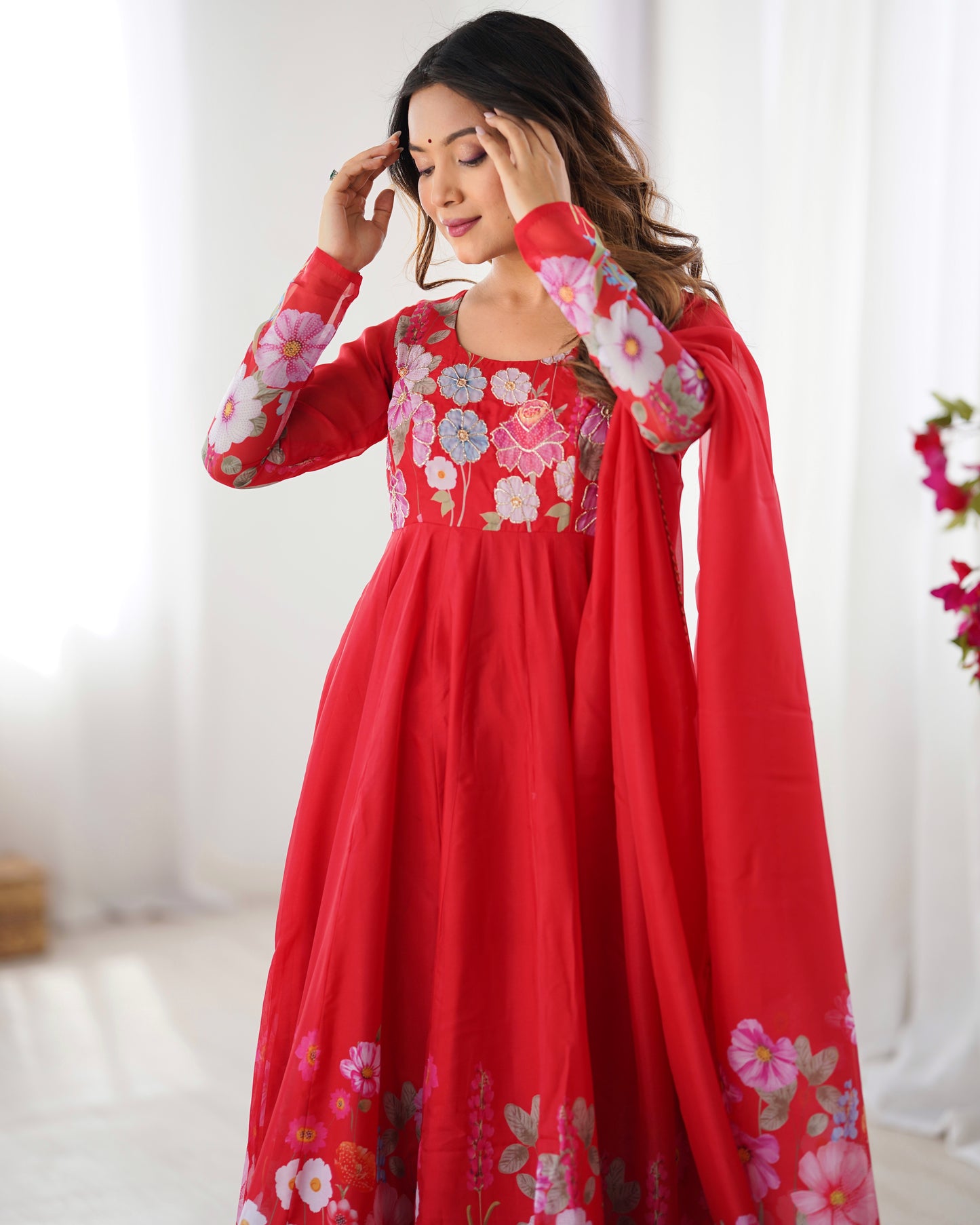 Floral Organza Silk Anarkali Suit Set For Women – Wedding &amp; Festive Collection 🌸