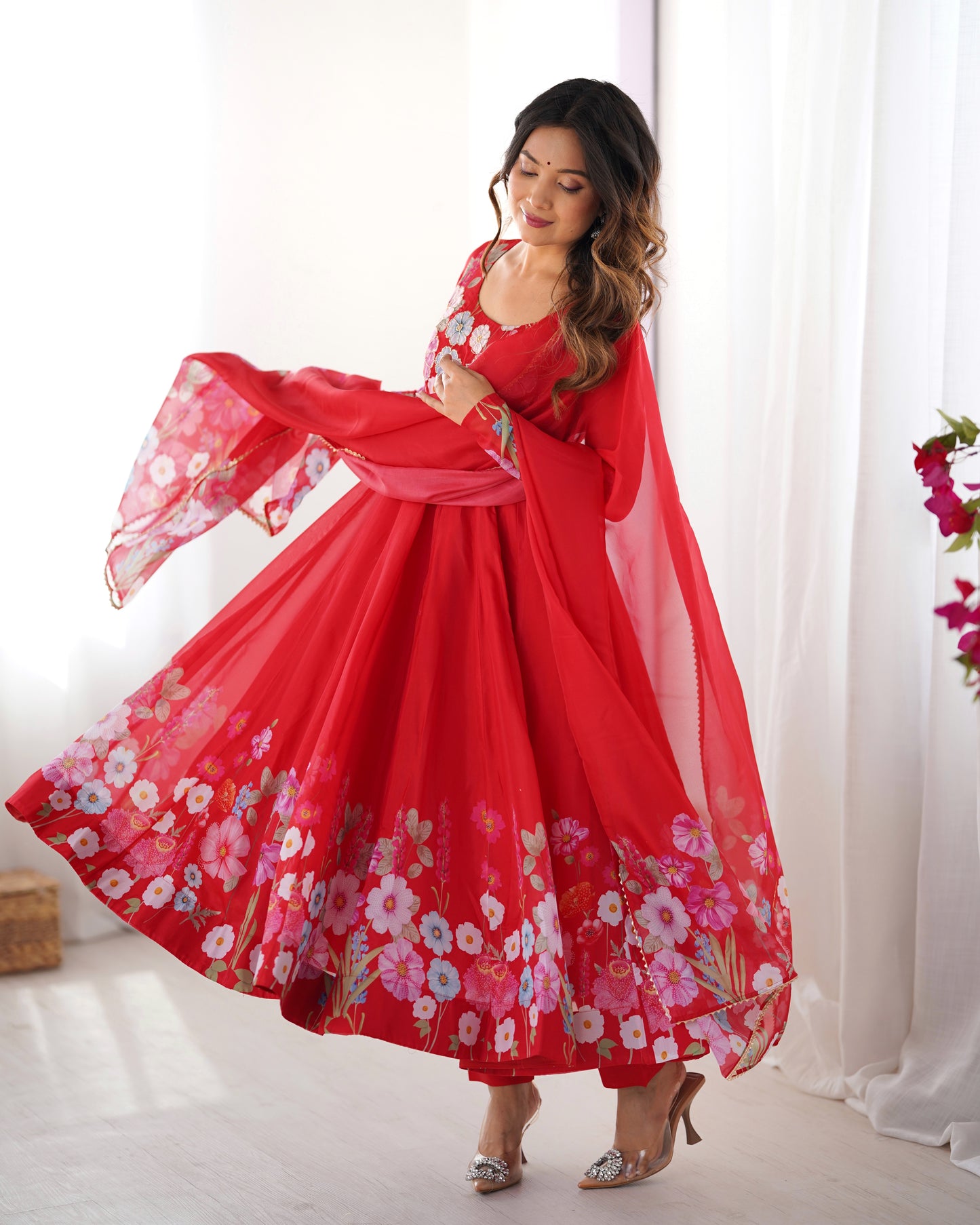 Floral Organza Silk Anarkali Suit Set For Women – Wedding &amp; Festive Collection 🌸