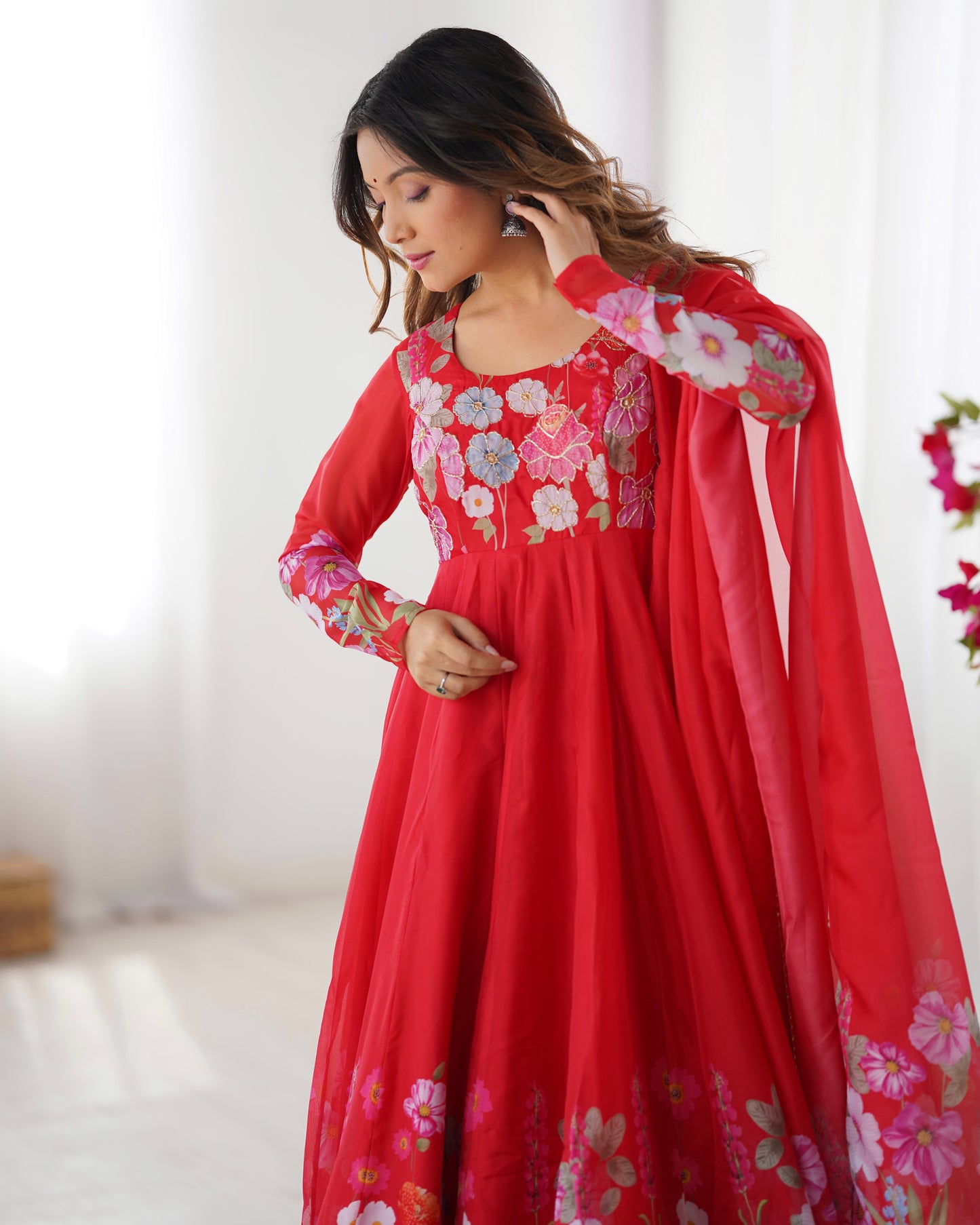 Floral Organza Silk Anarkali Suit Set For Women – Wedding &amp; Festive Collection 🌸