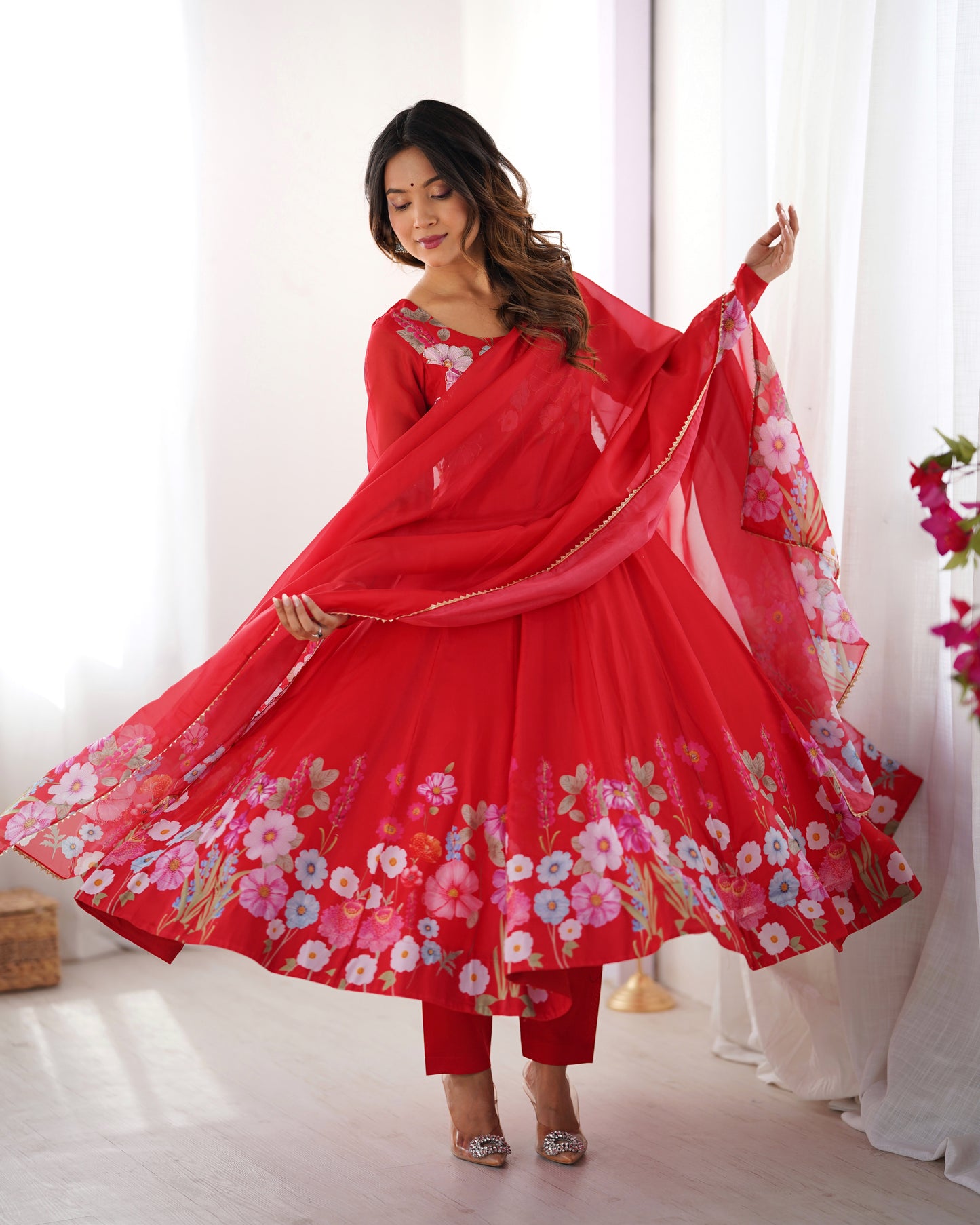 Floral Organza Silk Anarkali Suit Set For Women – Wedding &amp; Festive Collection 🌸