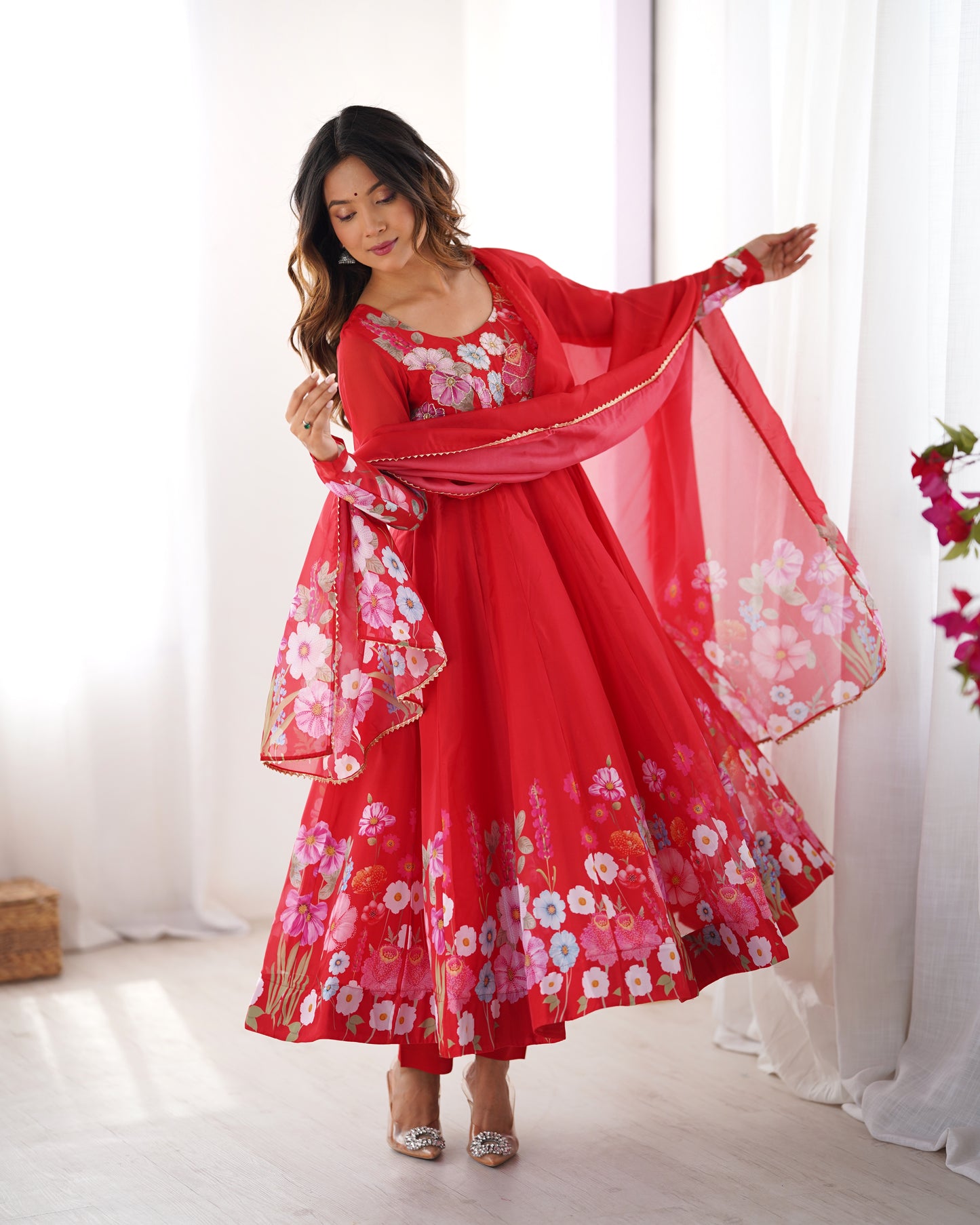 Floral Organza Silk Anarkali Suit Set For Women – Wedding &amp; Festive Collection 🌸