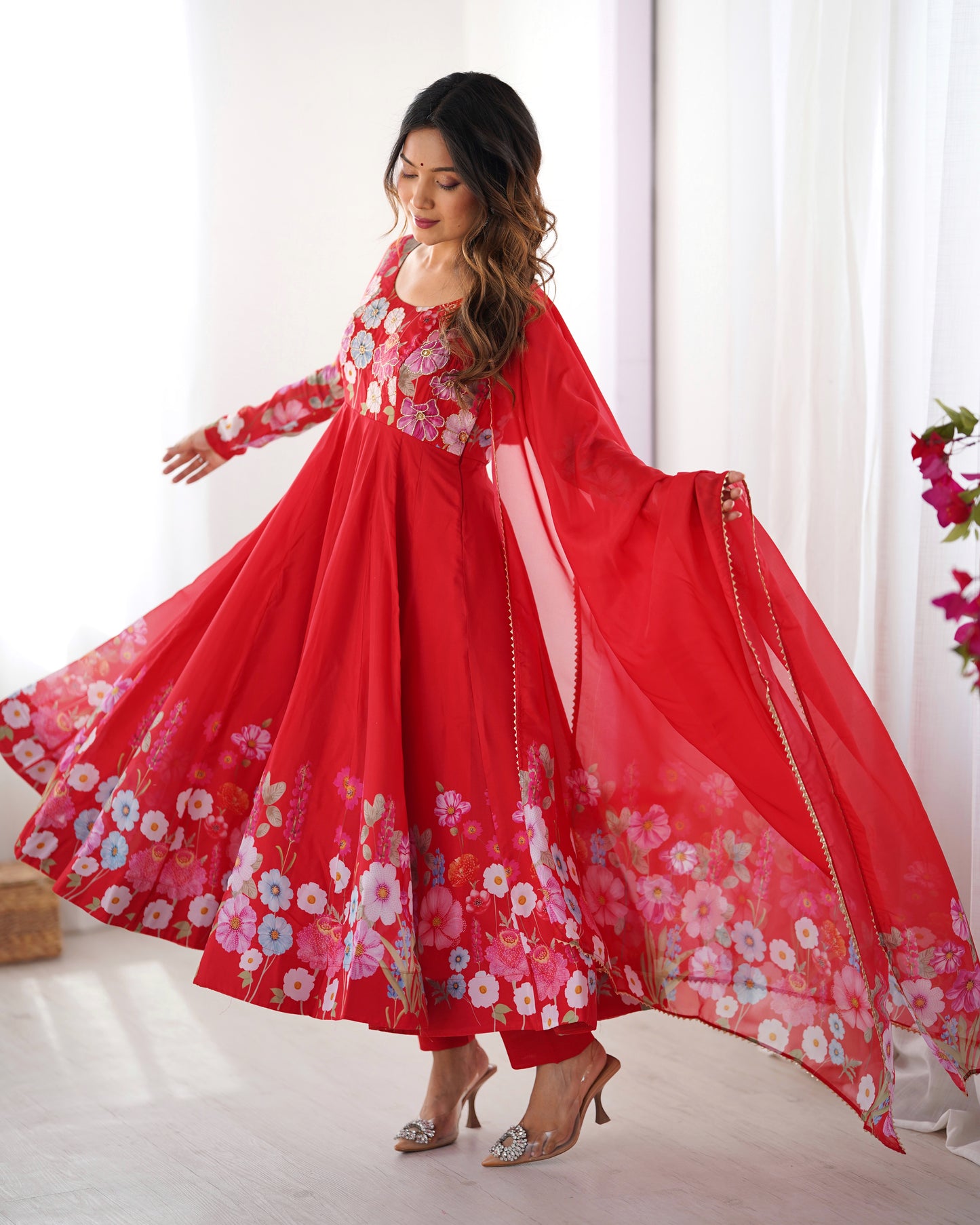 Floral Organza Silk Anarkali Suit Set For Women – Wedding &amp; Festive Collection 🌸