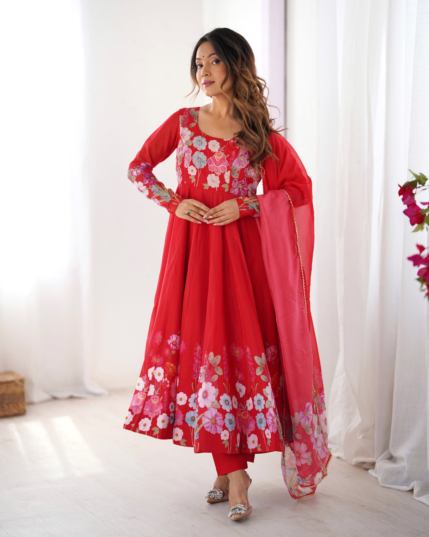 Floral Organza Silk Anarkali Suit Set For Women – Wedding &amp; Festive Collection 🌸