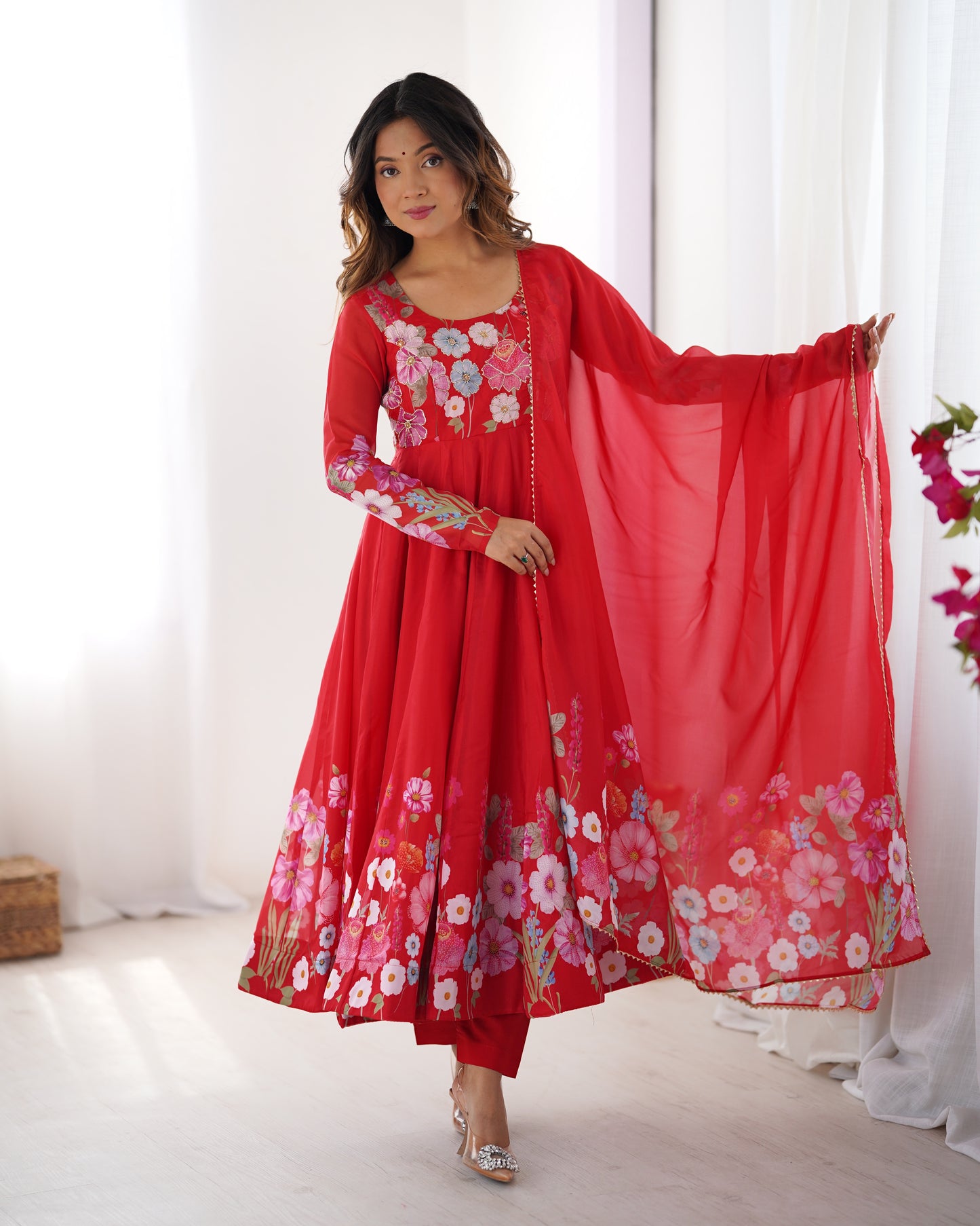 Floral Organza Silk Anarkali Suit Set For Women – Wedding &amp; Festive Collection 🌸