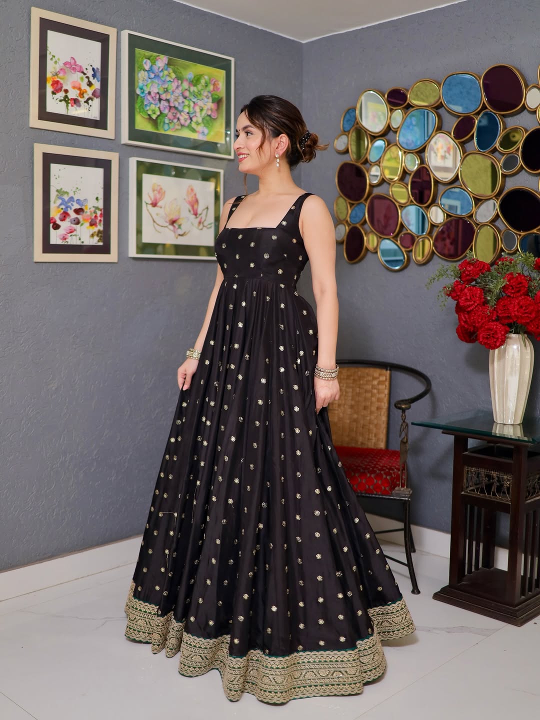 Zareen Silk Partywear Anarkali Set ✨🖤