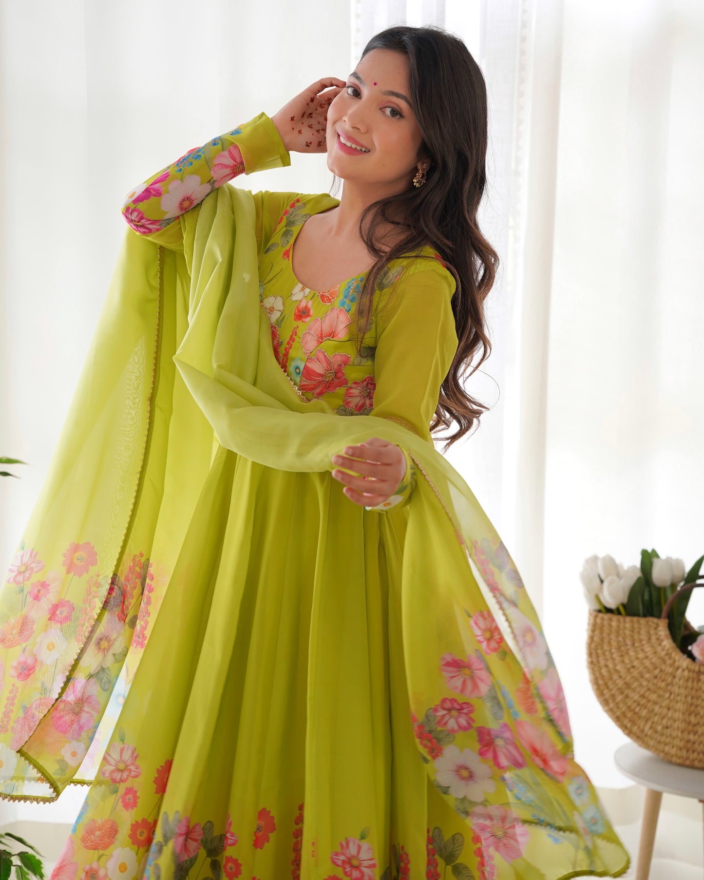 Floral Organza Silk Anarkali Suit Set For Women – Wedding &amp; Festive Collection 🌸