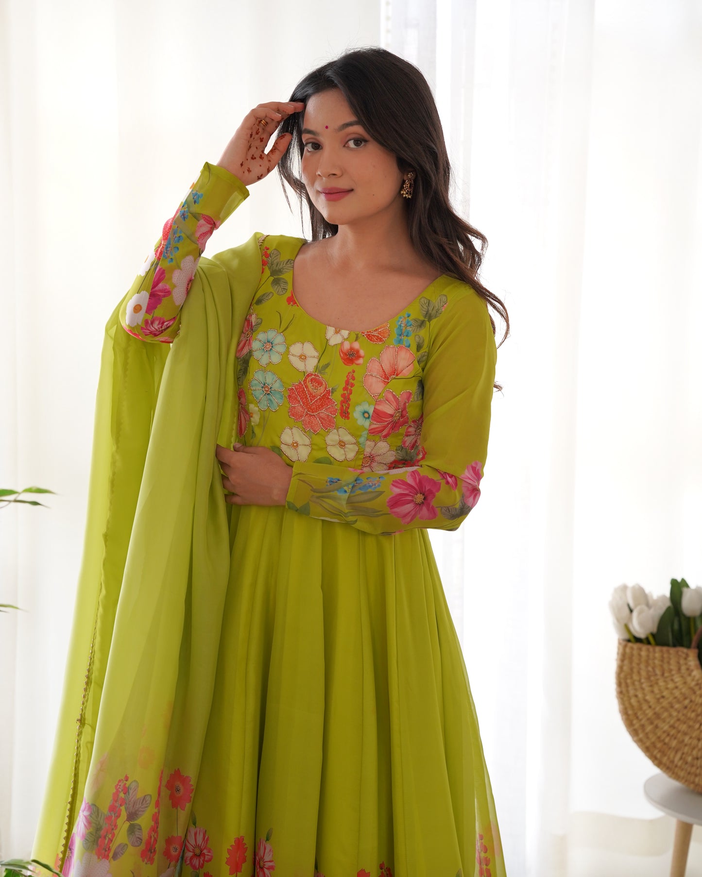 Floral Organza Silk Anarkali Suit Set For Women – Wedding &amp; Festive Collection 🌸
