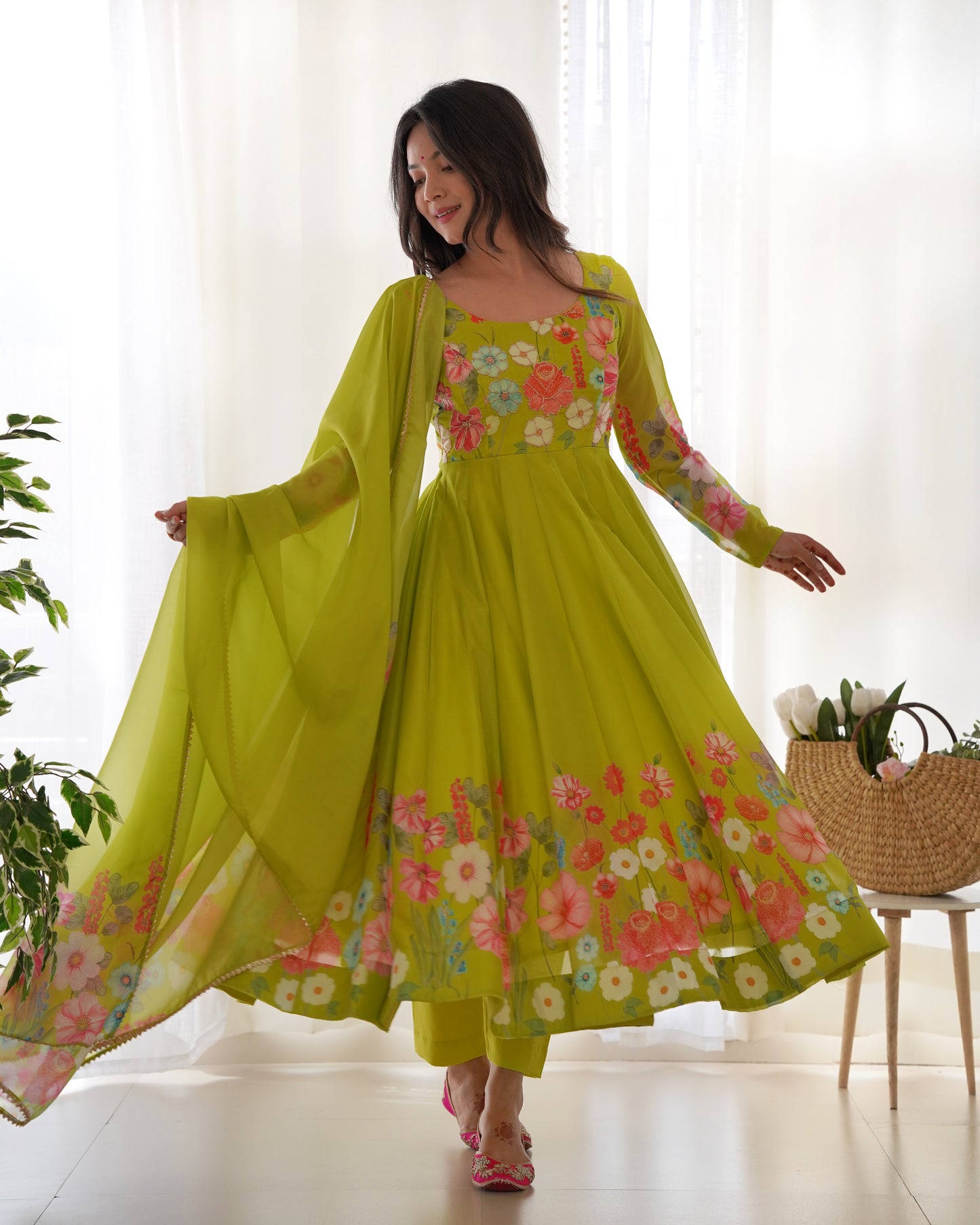 Floral Organza Silk Anarkali Suit Set For Women – Wedding &amp; Festive Collection 🌸