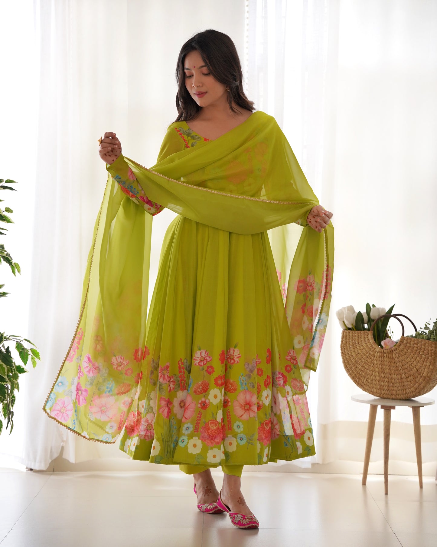 Floral Organza Silk Anarkali Suit Set For Women – Wedding &amp; Festive Collection 🌸