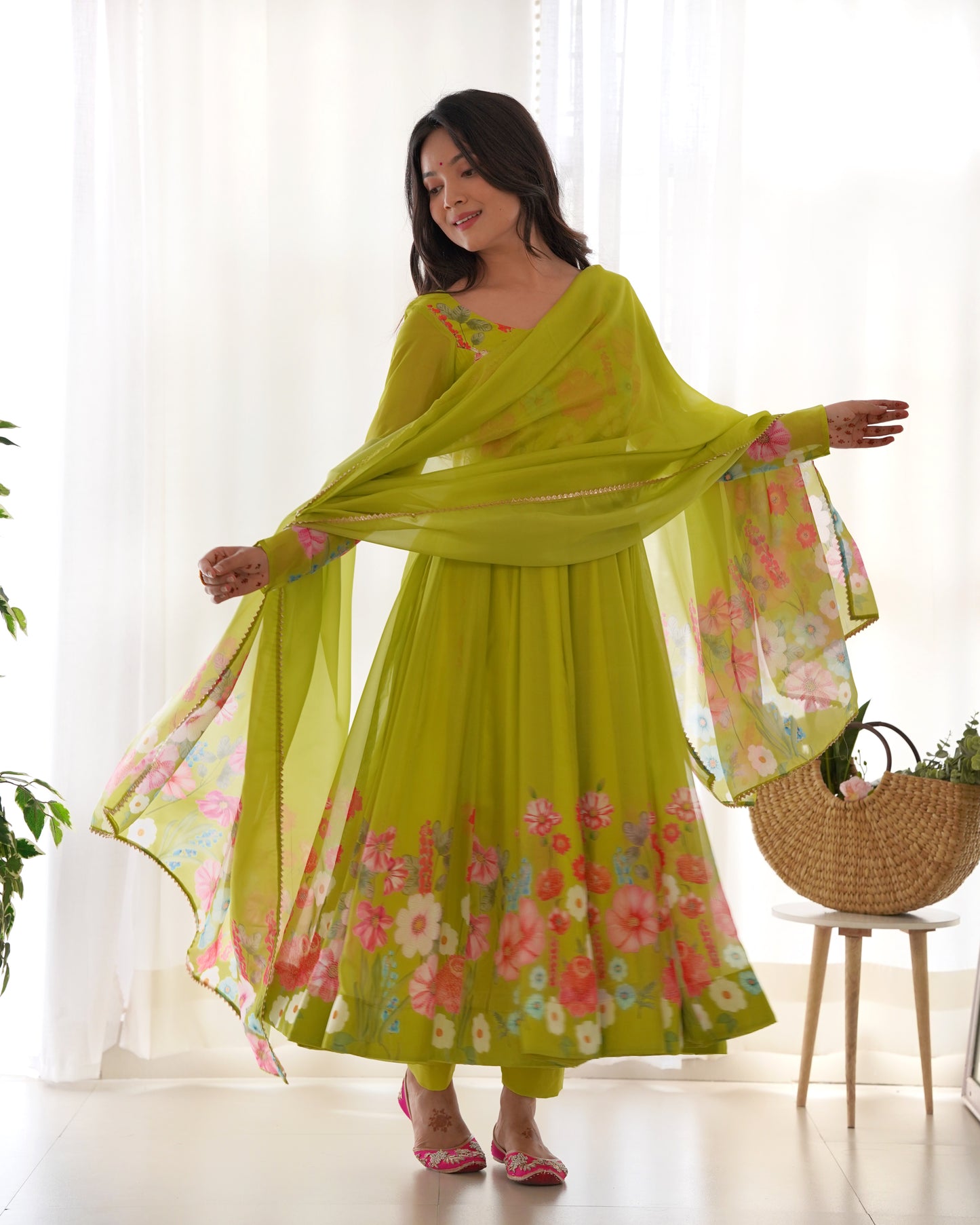 Floral Organza Silk Anarkali Suit Set For Women – Wedding &amp; Festive Collection 🌸