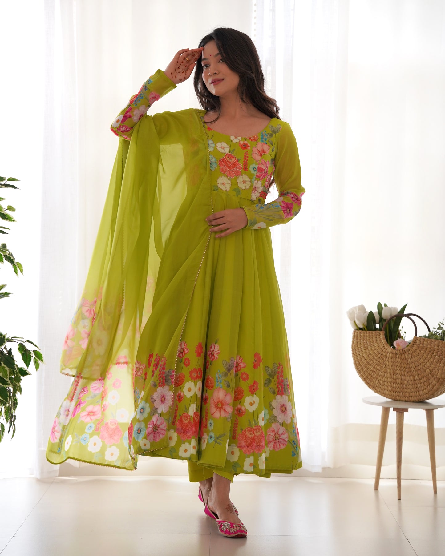 Floral Organza Silk Anarkali Suit Set For Women – Wedding &amp; Festive Collection 🌸