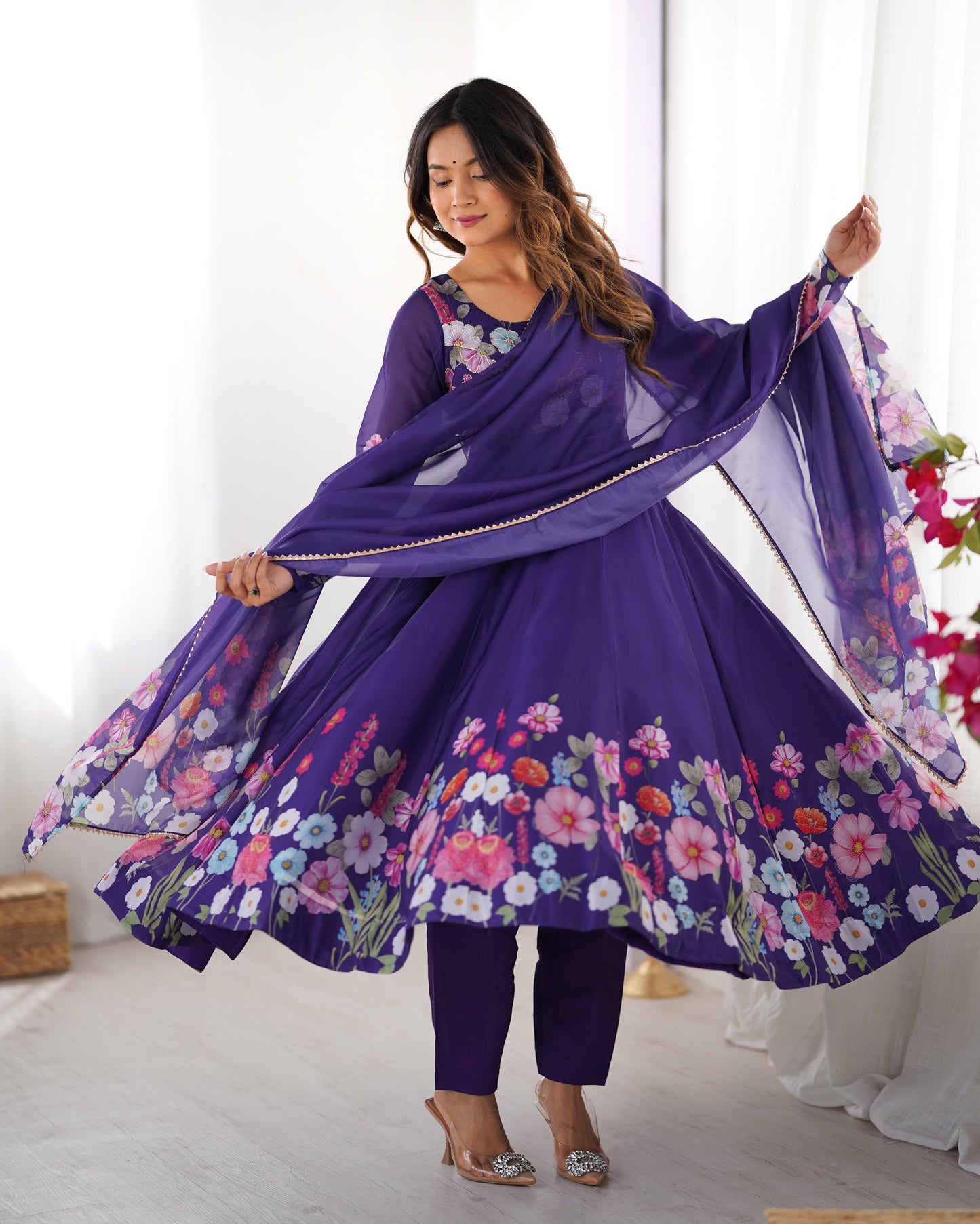 Floral Organza Silk Anarkali Suit Set For Women – Wedding &amp; Festive Collection 🌸