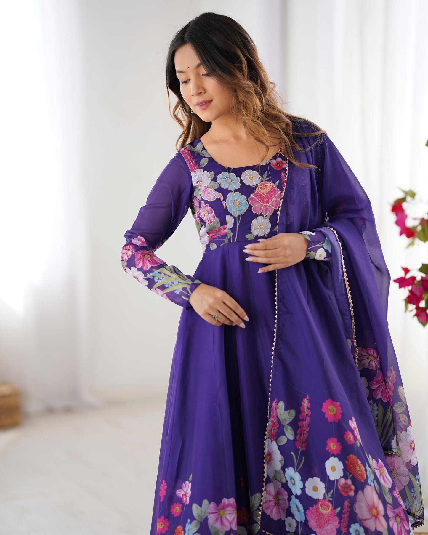 Floral Organza Silk Anarkali Suit Set For Women – Wedding &amp; Festive Collection 🌸