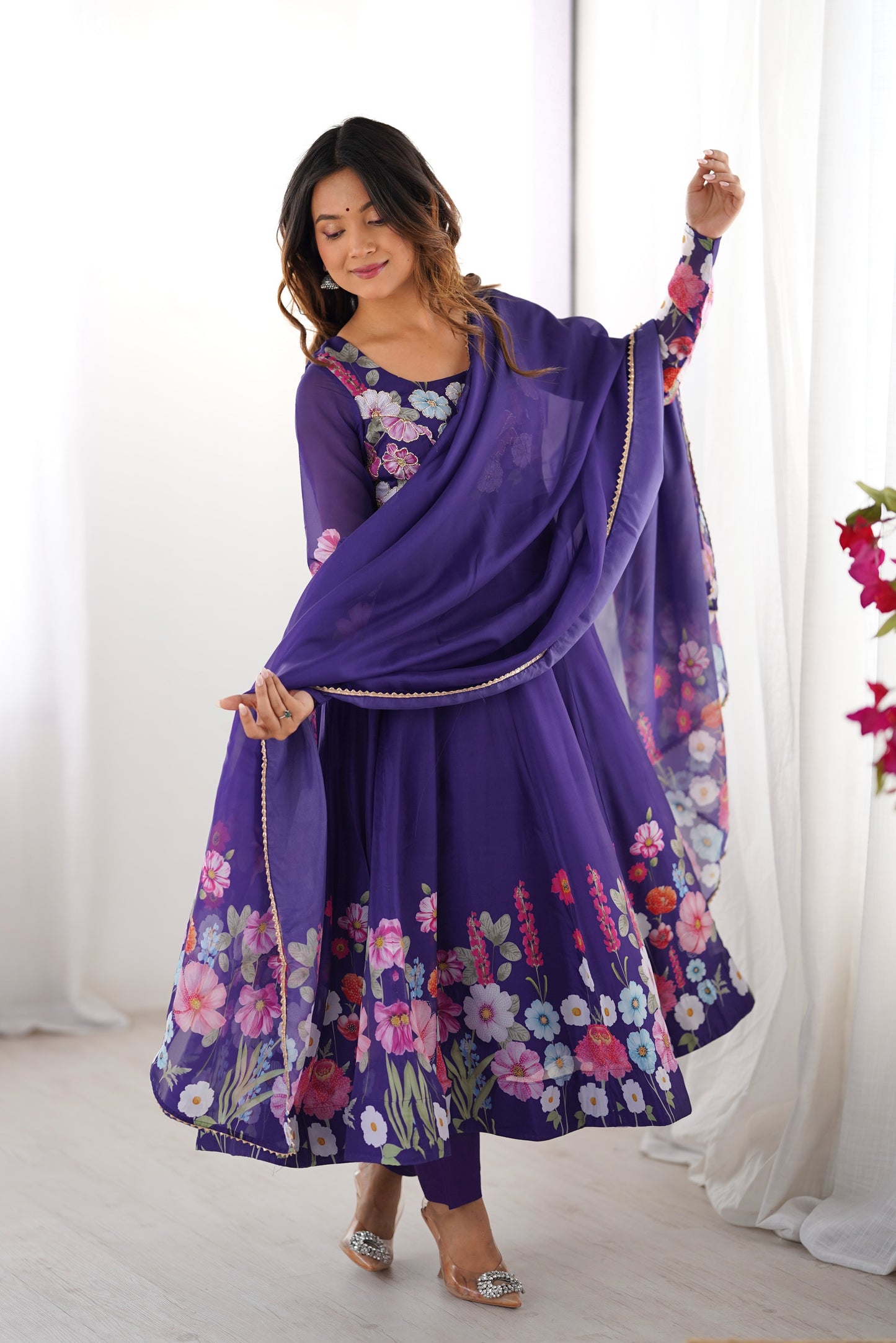 Floral Organza Silk Anarkali Suit Set For Women – Wedding &amp; Festive Collection 🌸