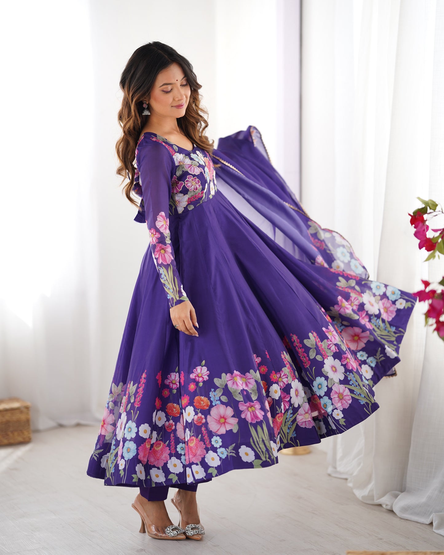Floral Organza Silk Anarkali Suit Set For Women – Wedding &amp; Festive Collection 🌸