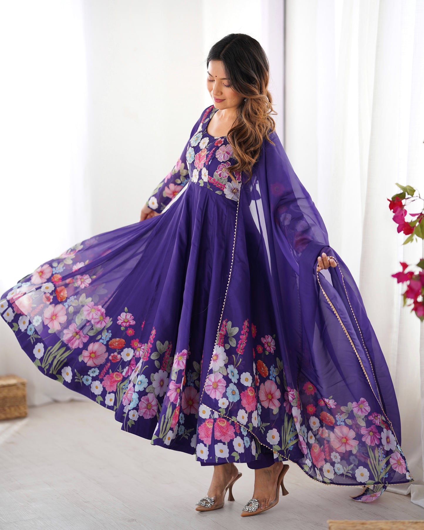 Floral Organza Silk Anarkali Suit Set For Women – Wedding &amp; Festive Collection 🌸