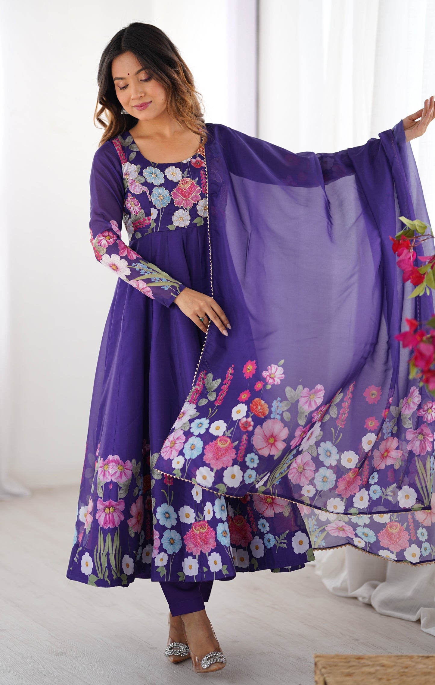 Floral Organza Silk Anarkali Suit Set For Women – Wedding &amp; Festive Collection 🌸