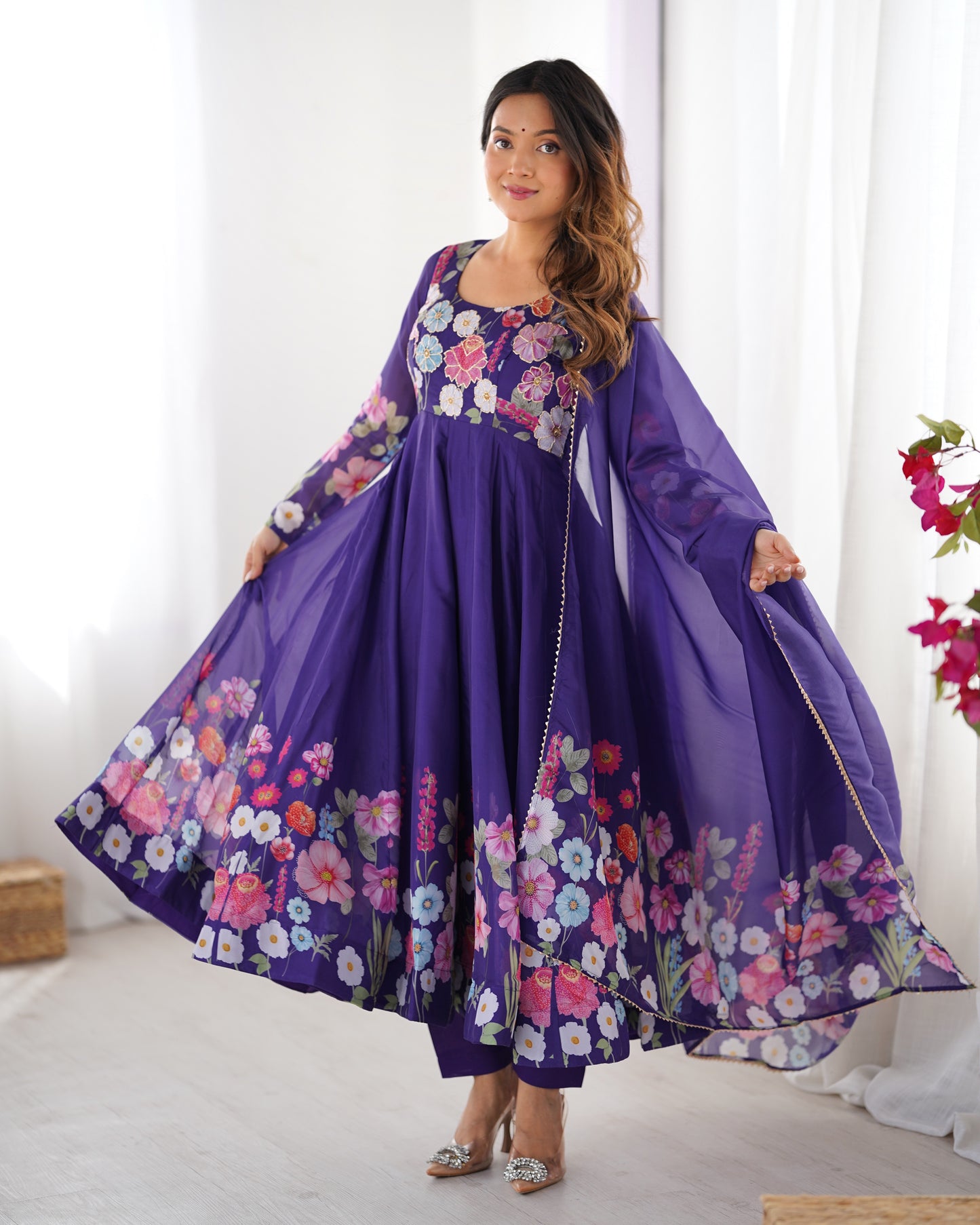 Floral Organza Silk Anarkali Suit Set For Women – Wedding &amp; Festive Collection 🌸