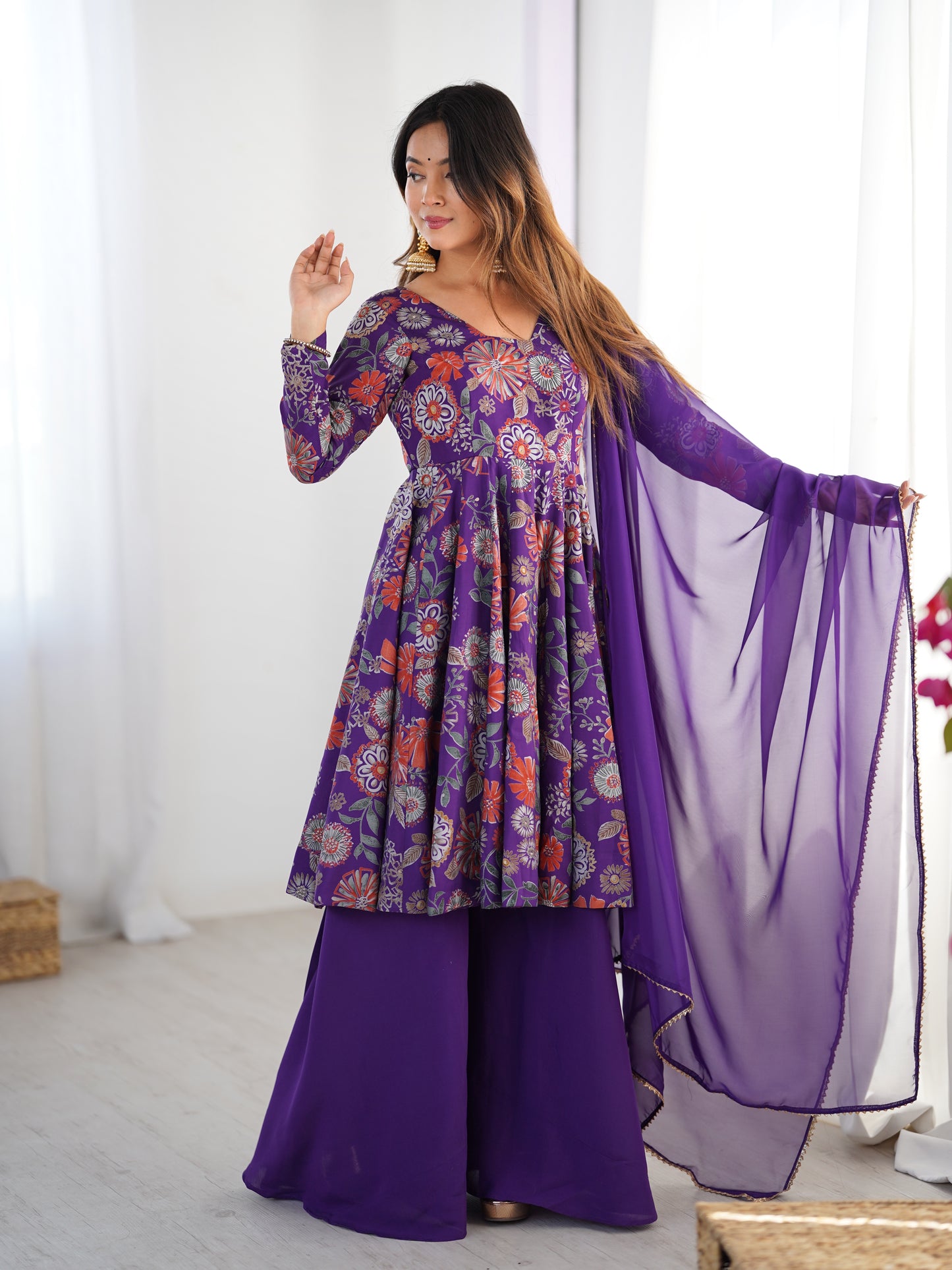 Printed RomanSilk Chanderi Kediya Set – Flared Festive Elegance