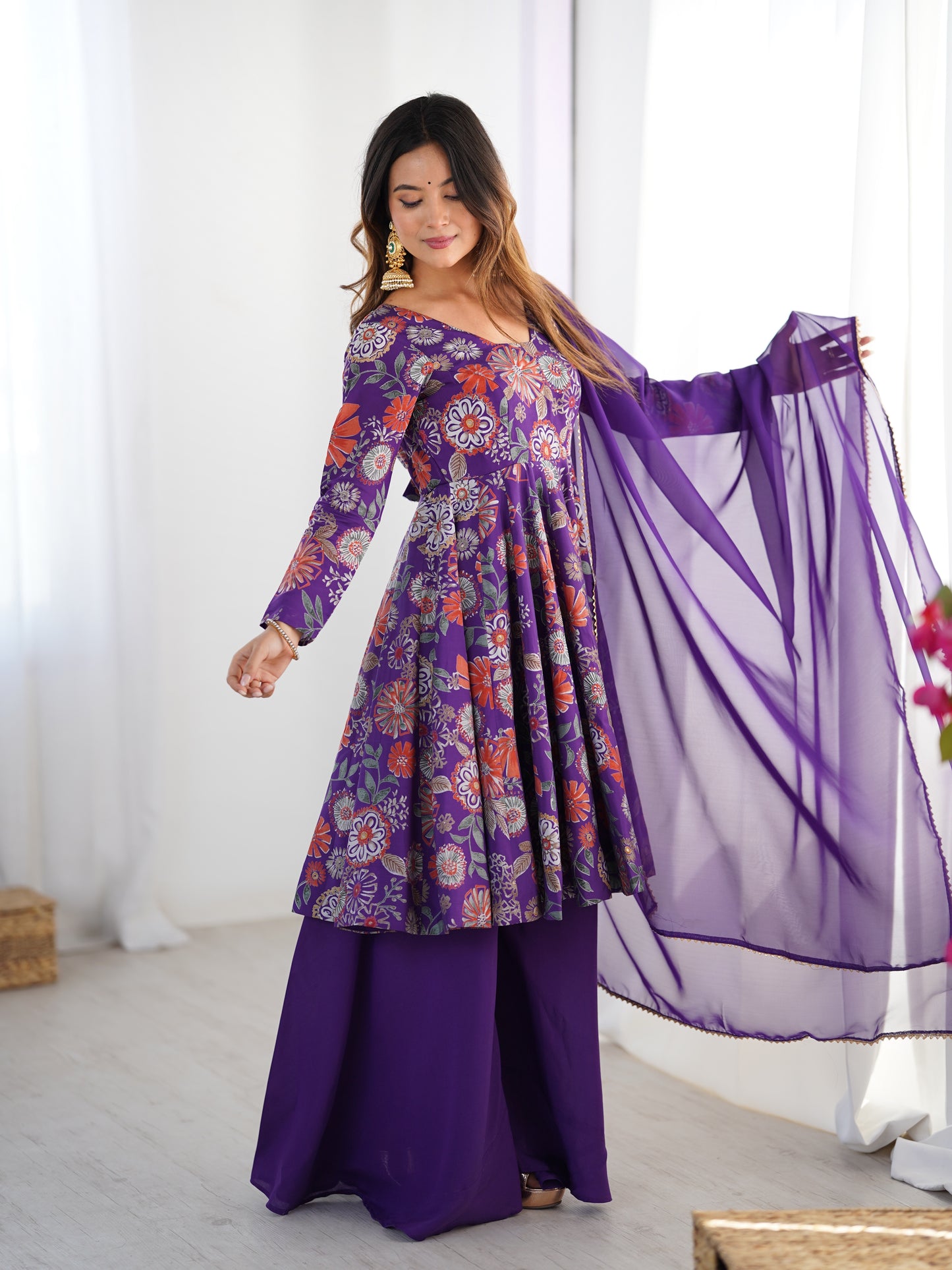 Printed RomanSilk Chanderi Kediya Set – Flared Festive Elegance