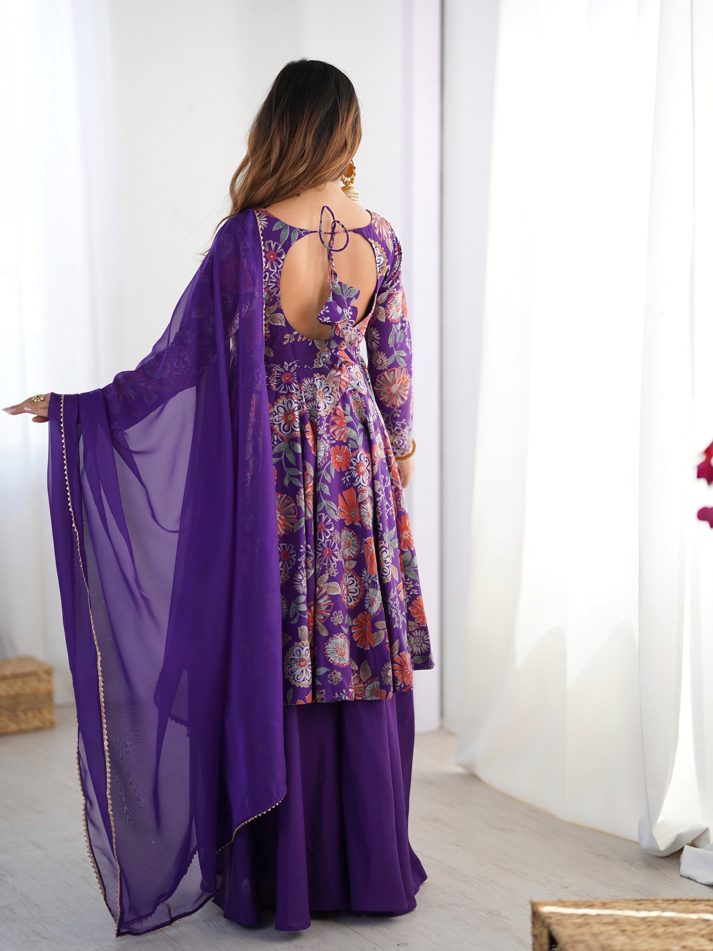 Printed RomanSilk Chanderi Kediya Set – Flared Festive Elegance