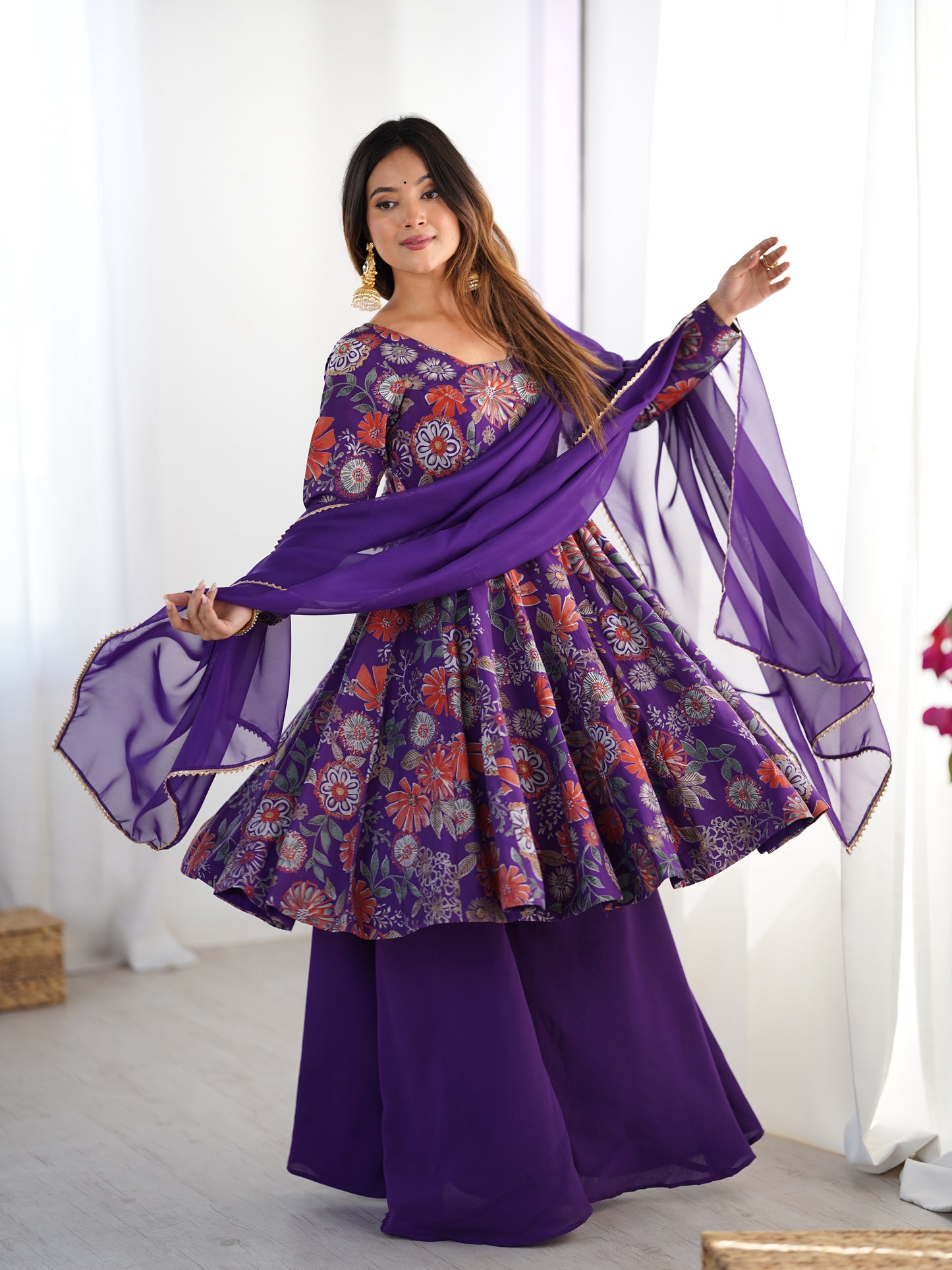 Printed RomanSilk Chanderi Kediya Set – Flared Festive Elegance
