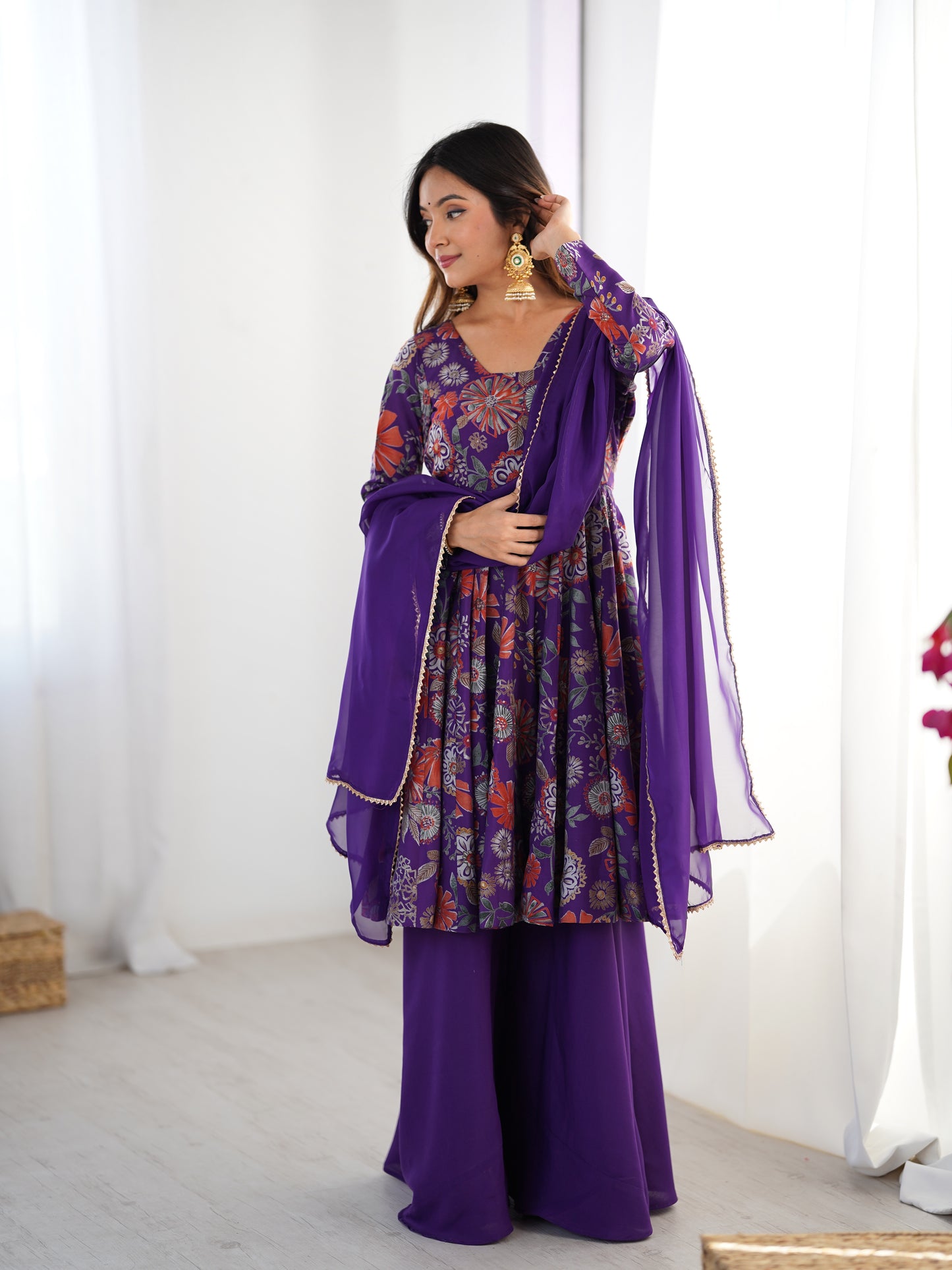 Printed RomanSilk Chanderi Kediya Set – Flared Festive Elegance