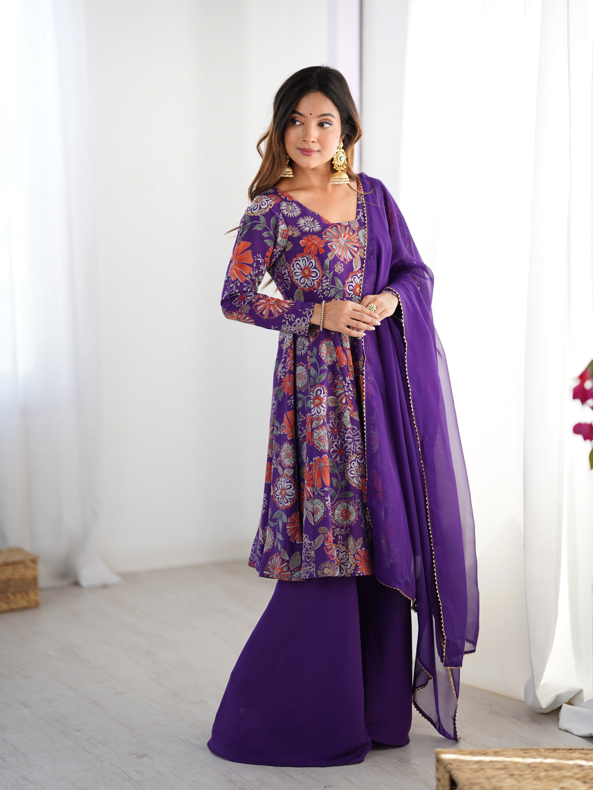 Printed RomanSilk Chanderi Kediya Set – Flared Festive Elegance