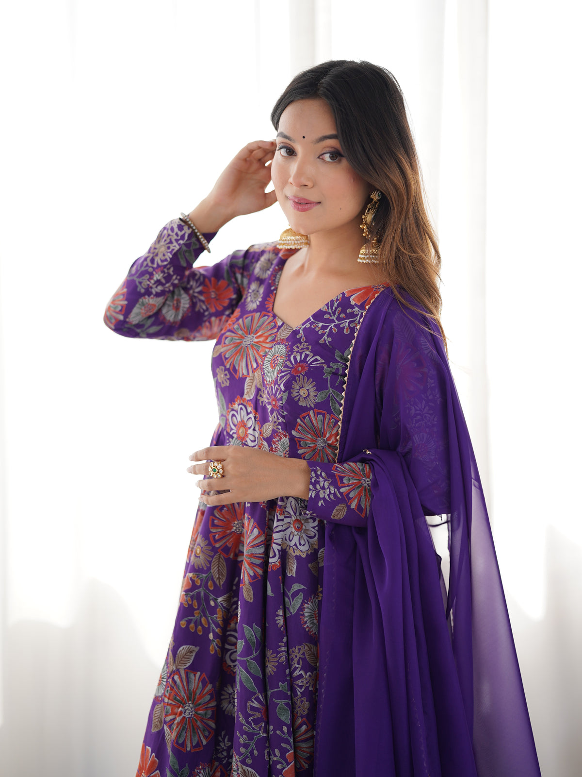 Printed RomanSilk Chanderi Kediya Set – Flared Festive Elegance