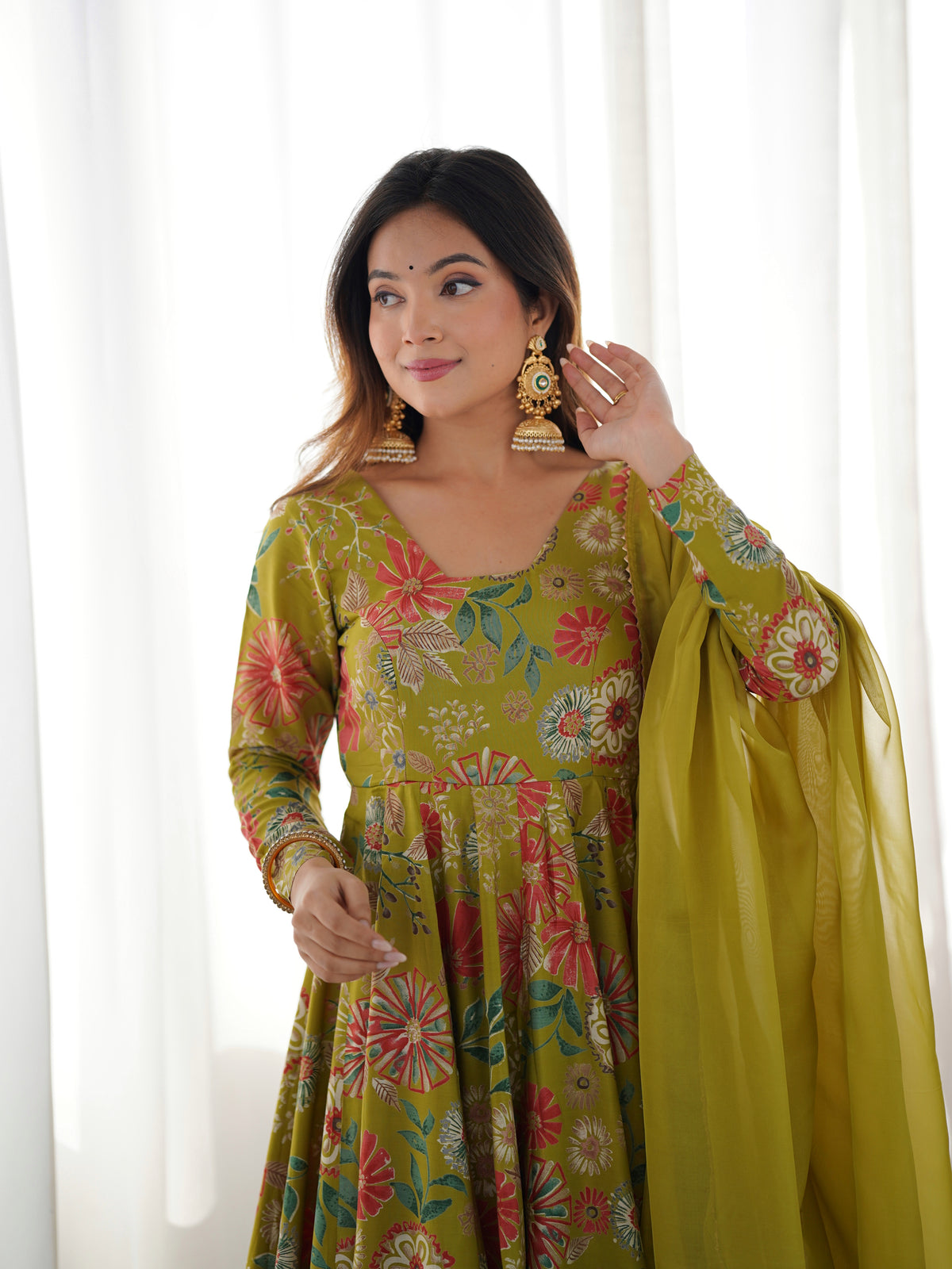 Printed RomanSilk Chanderi Kediya Set – Flared Festive Elegance