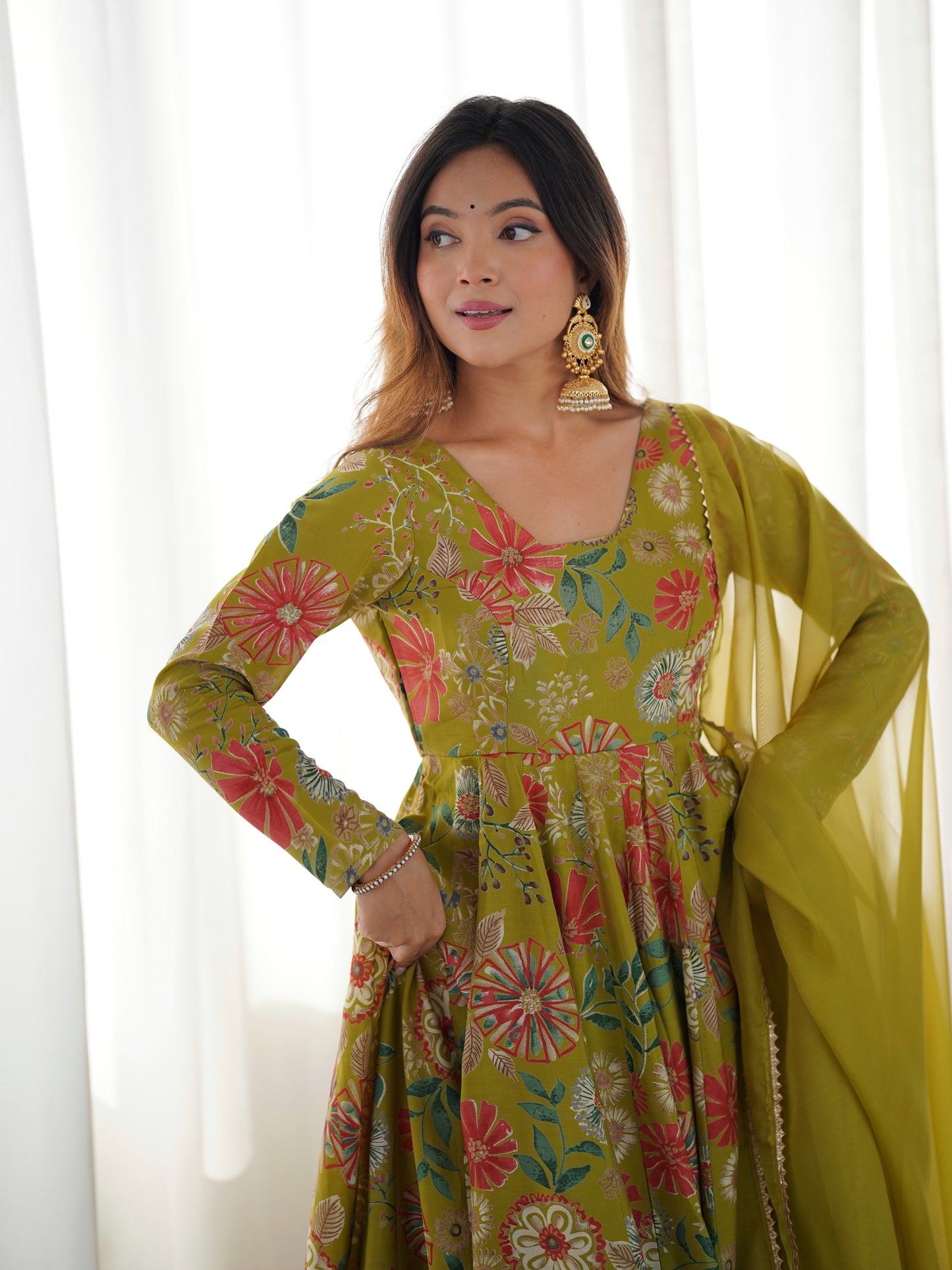 Printed RomanSilk Chanderi Kediya Set – Flared Festive Elegance