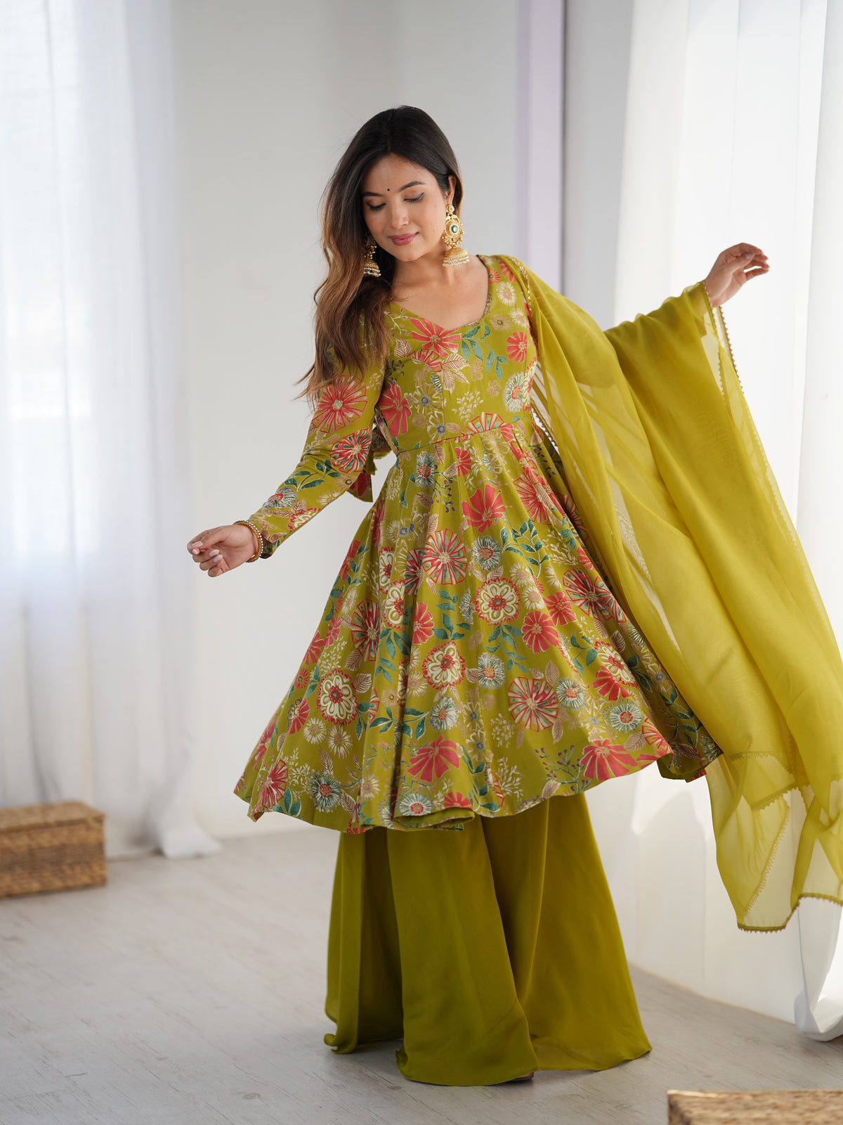 Printed RomanSilk Chanderi Kediya Set – Flared Festive Elegance