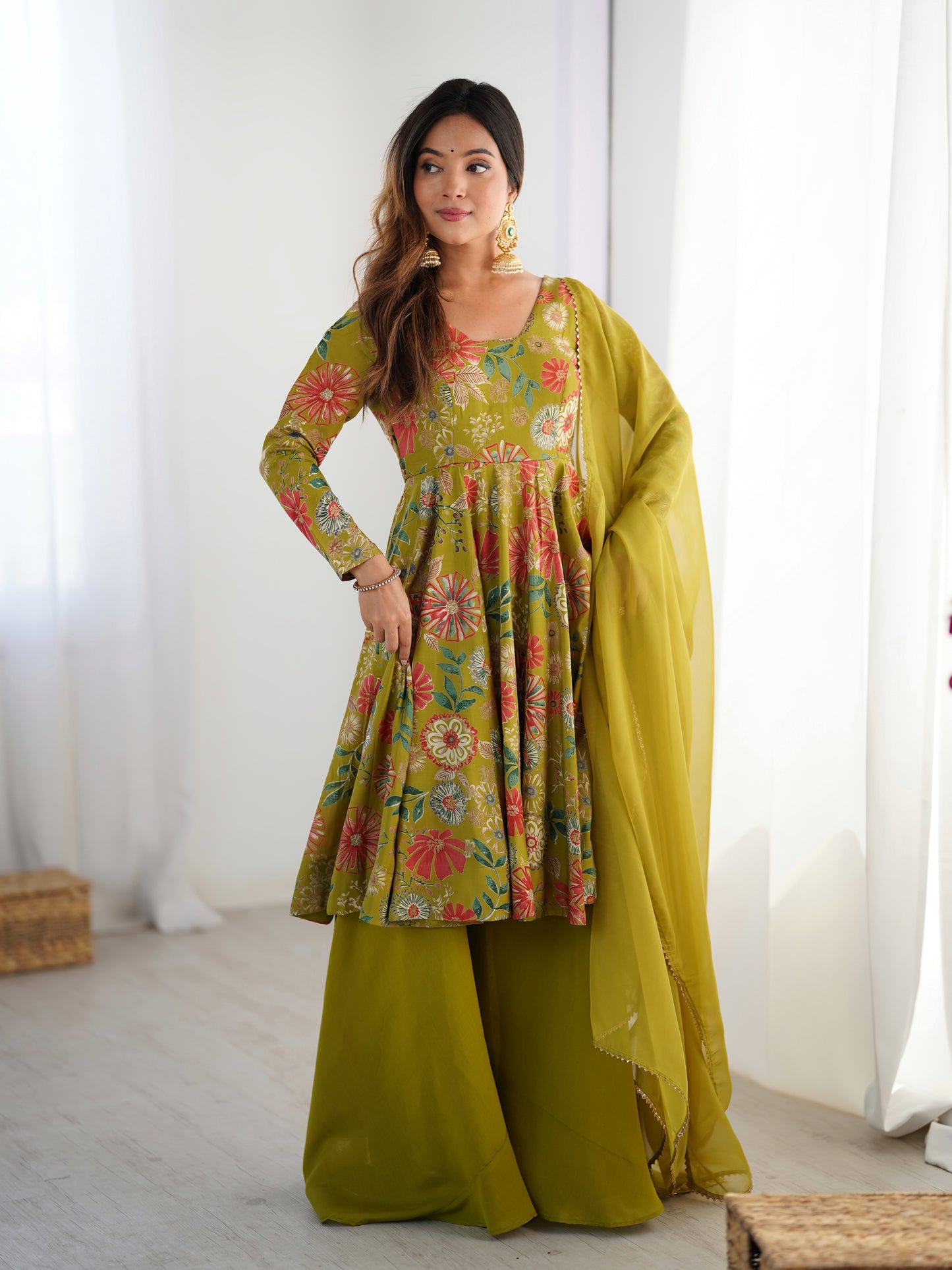 Printed RomanSilk Chanderi Kediya Set – Flared Festive Elegance