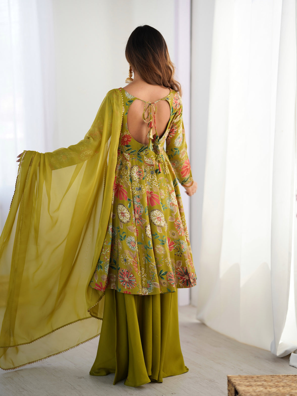Printed RomanSilk Chanderi Kediya Set – Flared Festive Elegance